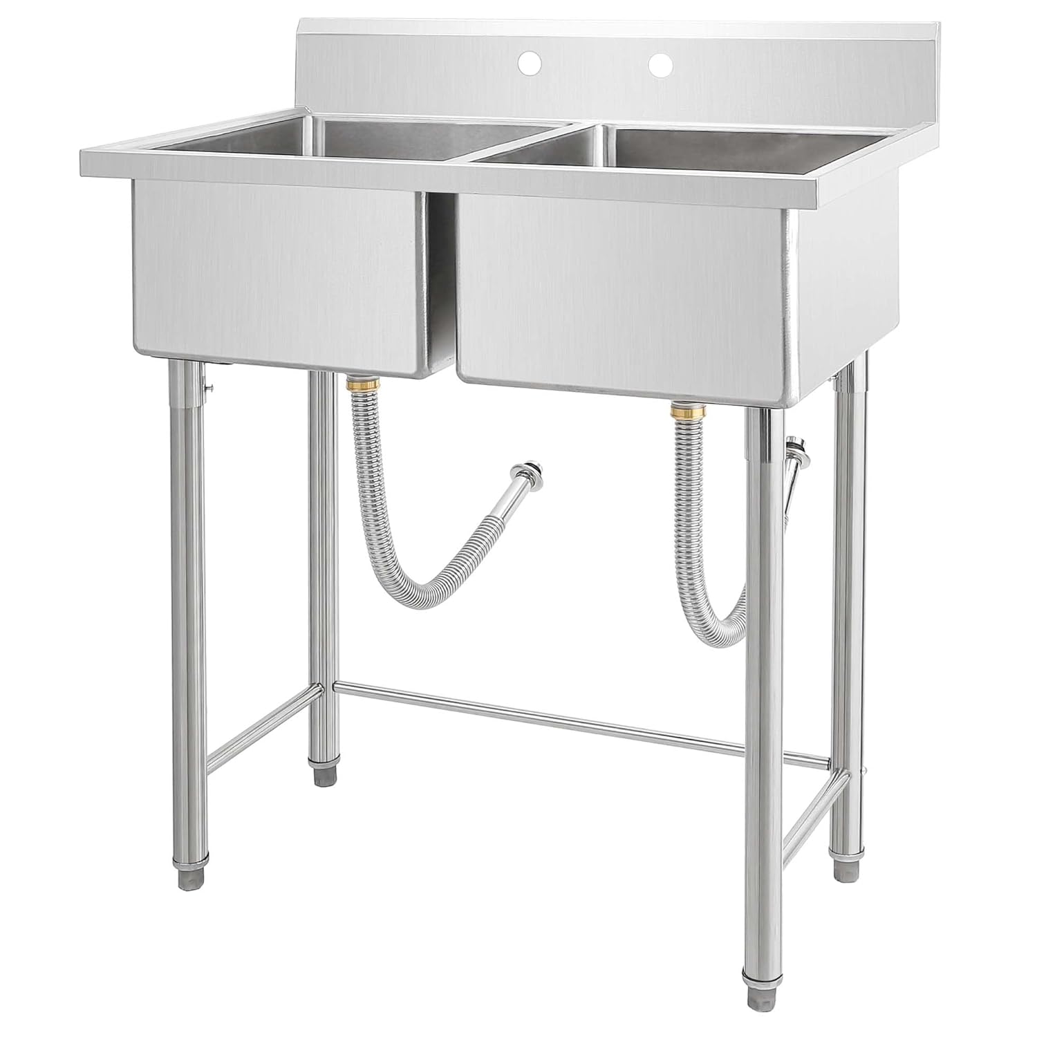 GAOMON 41x23x44in Stainless Steel Utility Sink Freestanding Double Compartment Commercial Kitchen Sink with Basket Strainer for Restaurant Home Laundry Garage Workshop Outdoor