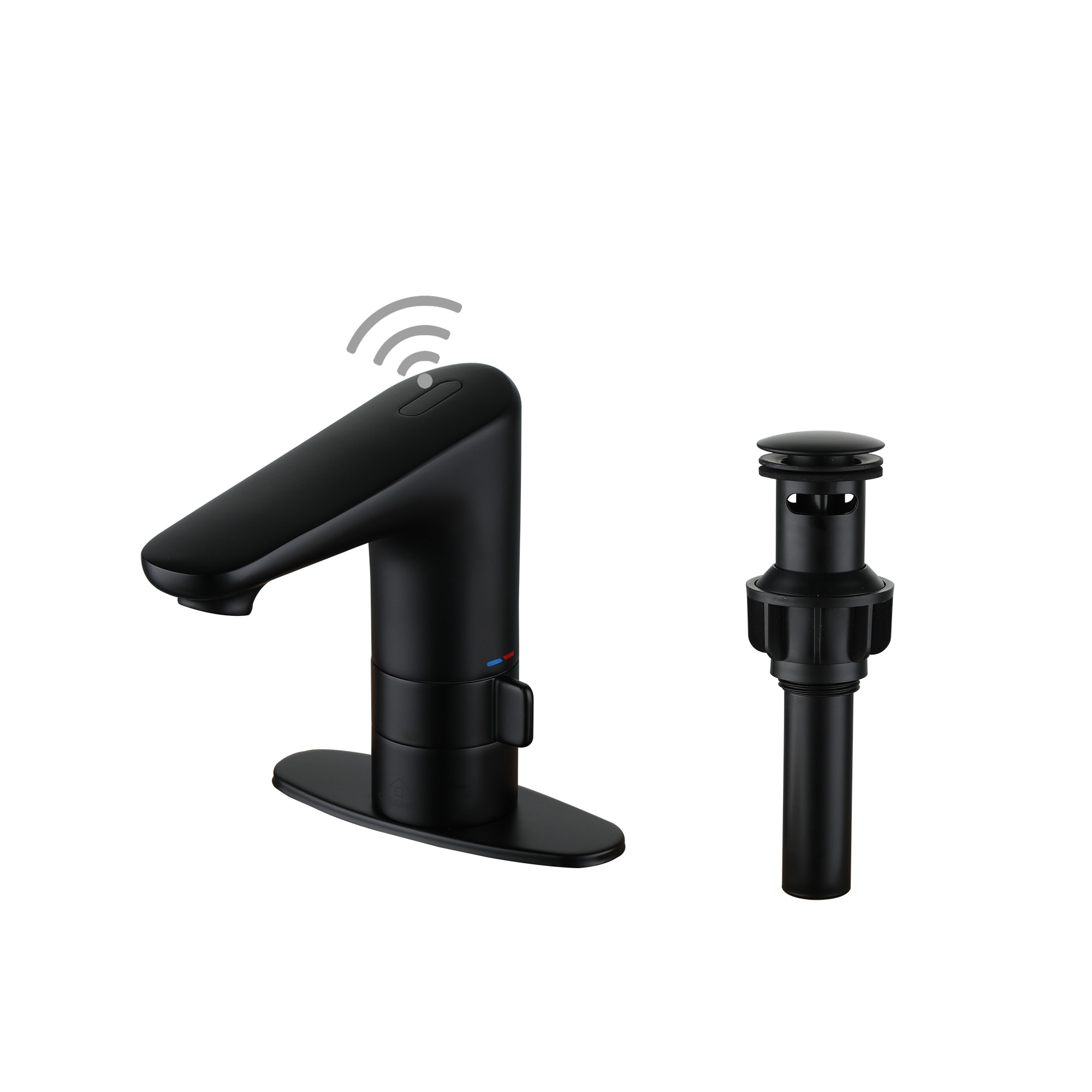 CASAINC KCLT0046MB Infrared Sensor Basin Faucet Matte Black Single hole 1-handle Low-arc Commercial/Residential Touchless Bathroom Sink Faucet with Drain with Deck Plate