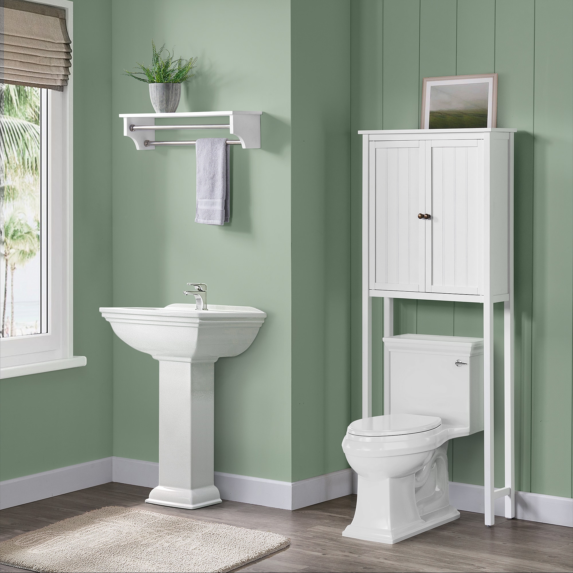 Alaterre Furniture Dorset Bathroom Storage Tower with Open Upper Shelves and Lower Cabinet