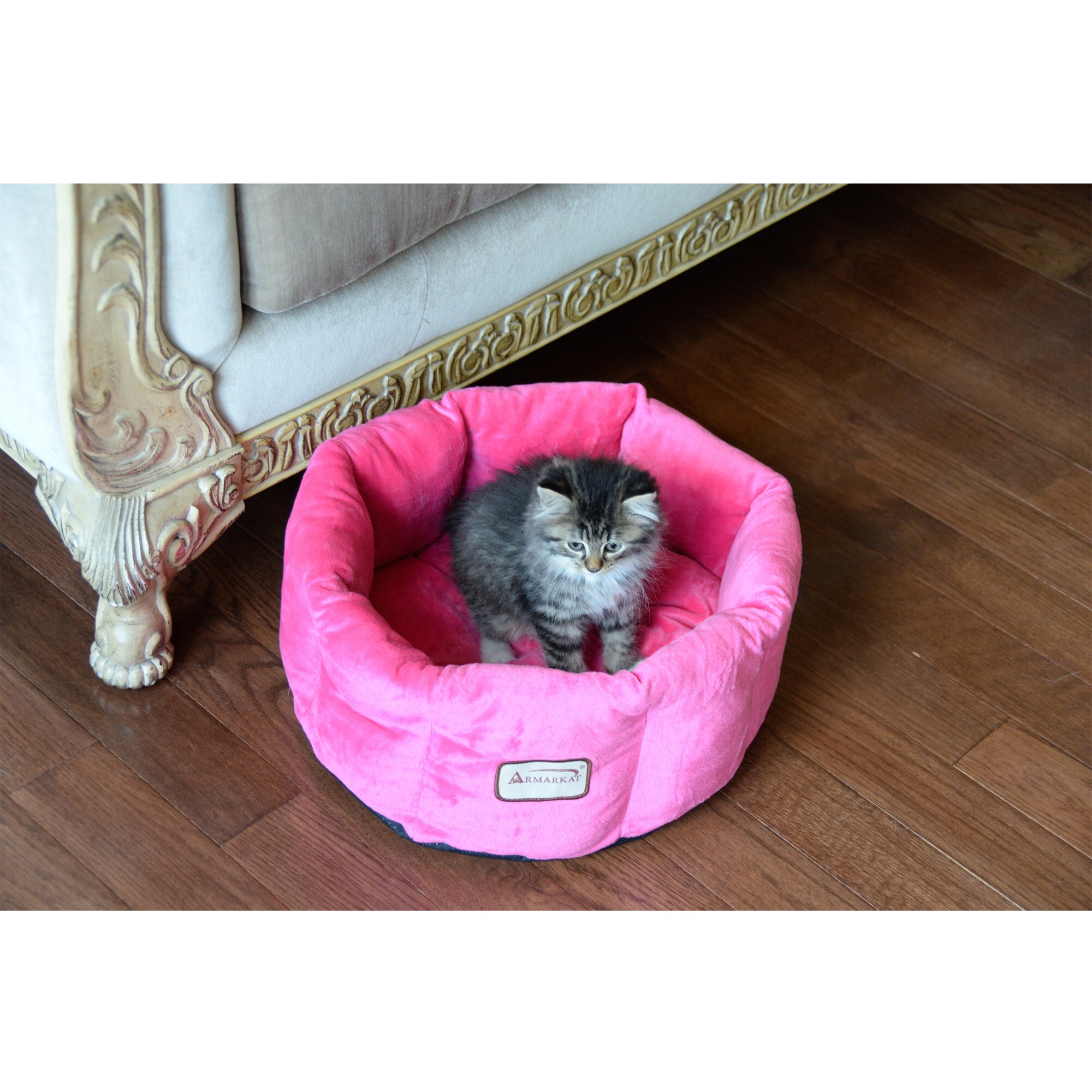 Small Pink Velvet Round Bolster Pet Bed