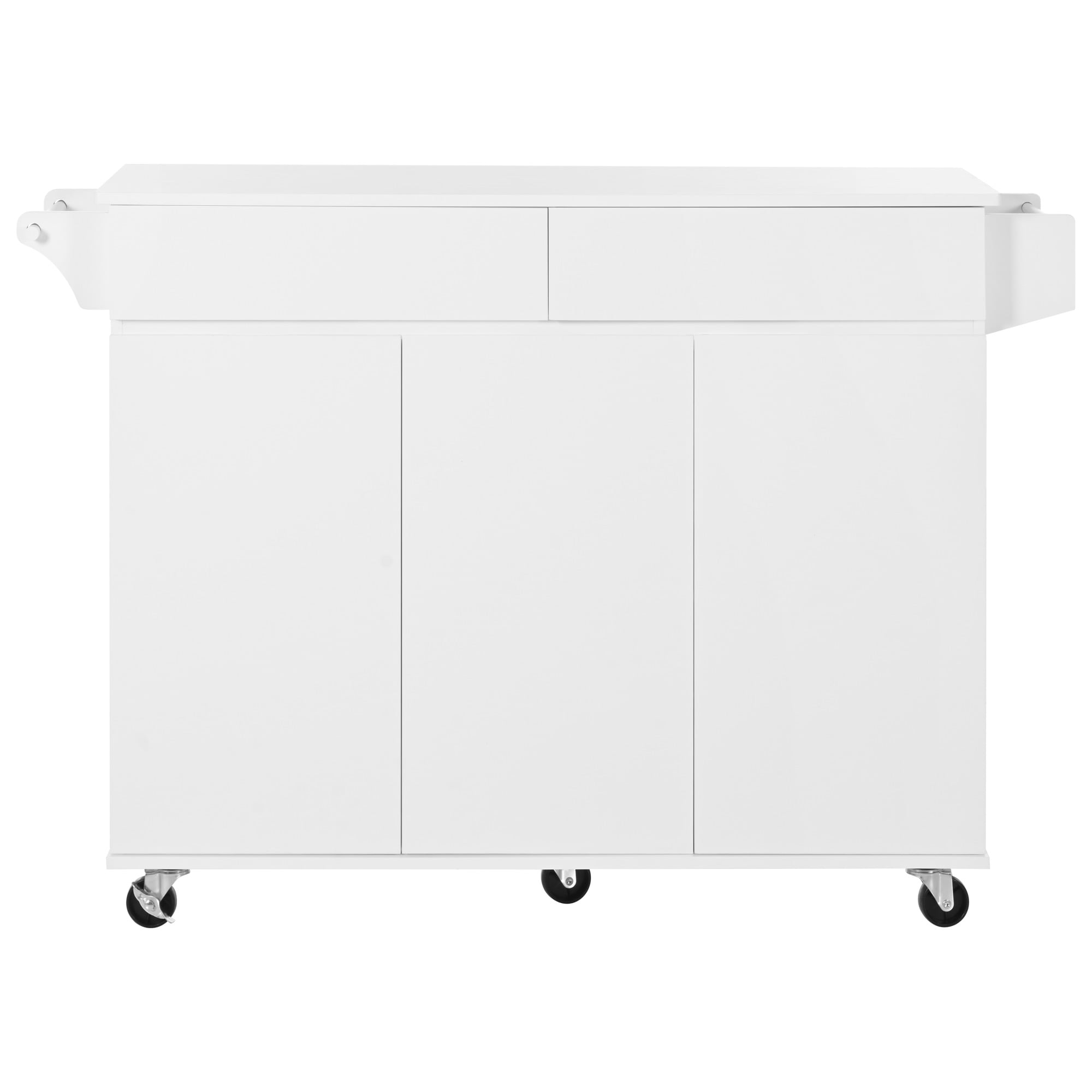 Bybafun YB2600121 White MDF Base with MDF Wood Top Rolling Kitchen Island ( 27.6-Inches x 53.2-Inches x 36.3-Inches )