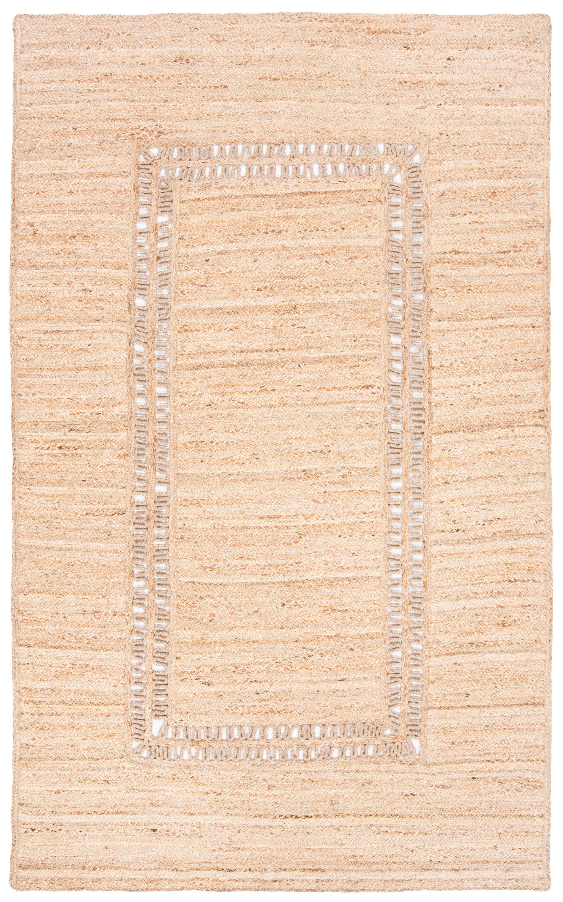 Beige Hand-Knotted Jute Rectangular Area Rug, 5' x 8'