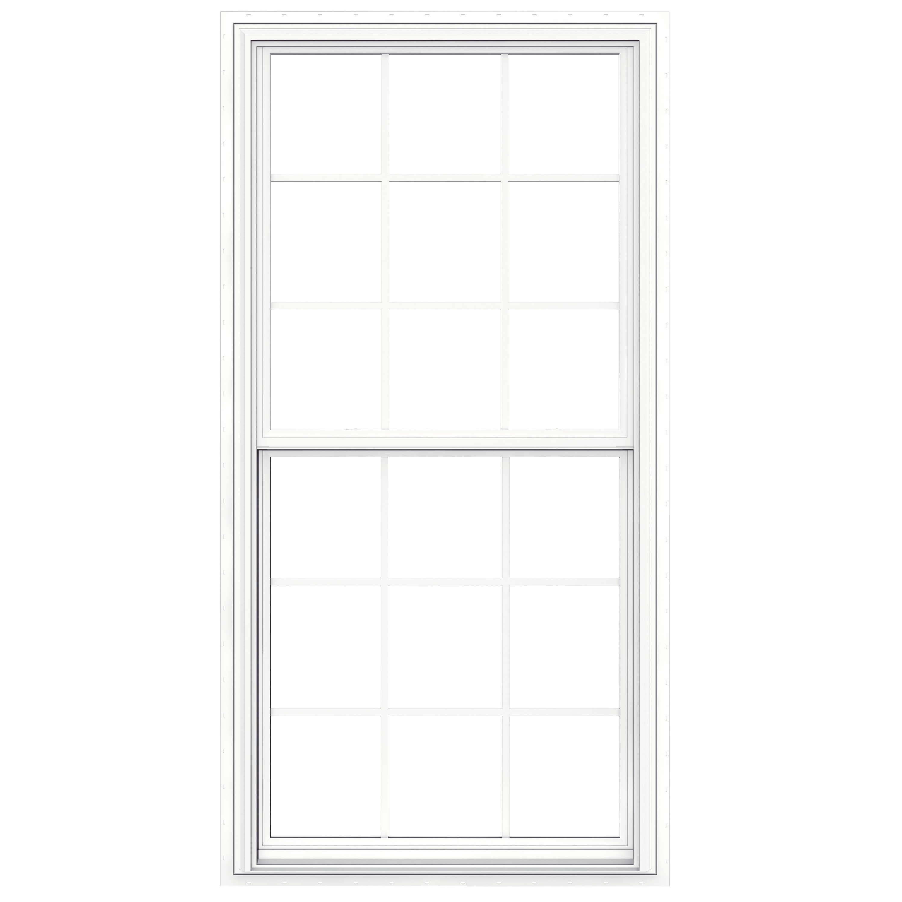 JELD-WEN LOWOLVYDHDL3672 V-2500 35-1/2-in x 71-1/2-in White White Vinyl New construction Double Hung Window Low-E argon Double Pane Glass with Grids (Full Screen Included)