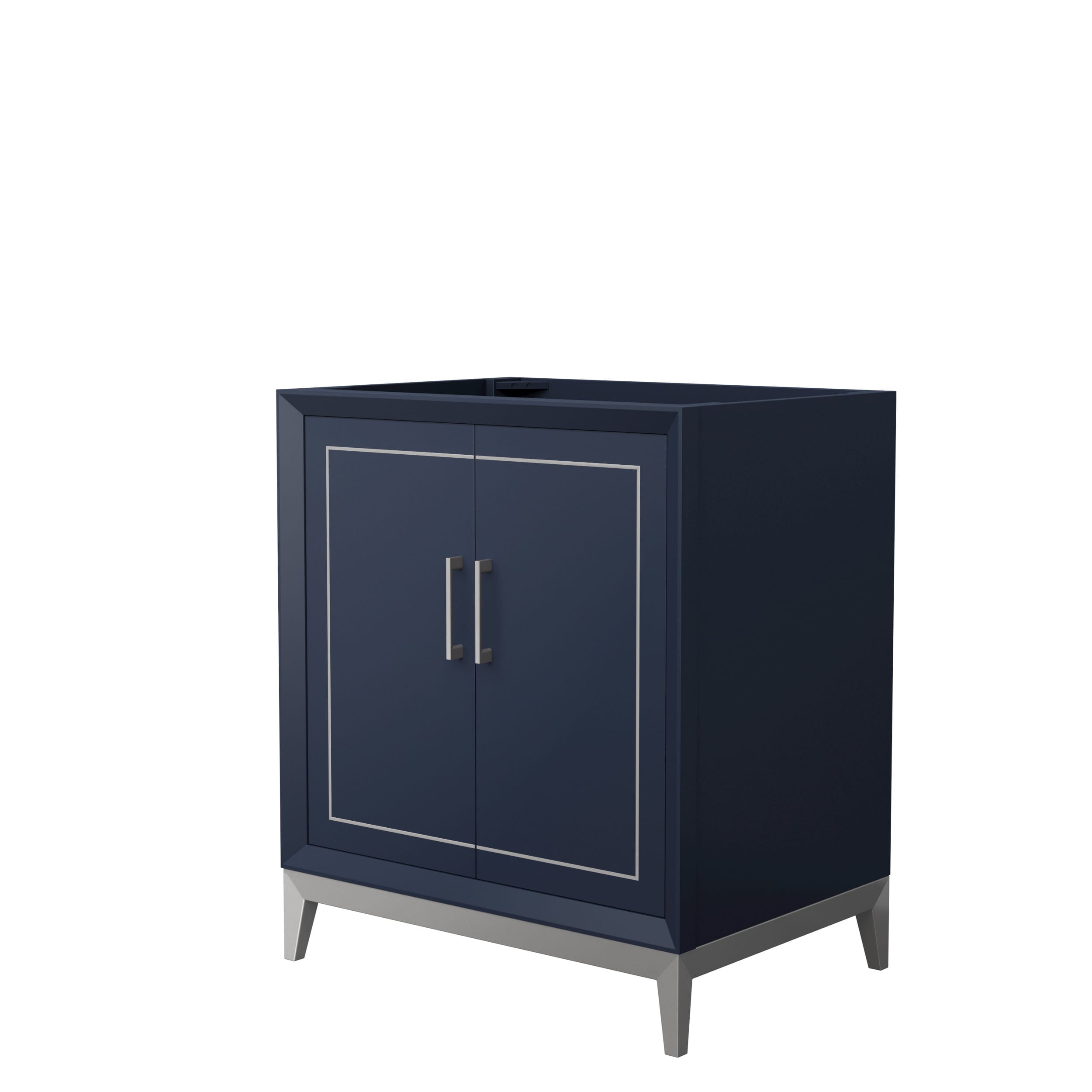 Wyndham Collection WCH515130SBNCXSXXMXX Marlena 30-in Dark Blue with Brushed Nickel Trim Bathroom Vanity Base Cabinet without Top