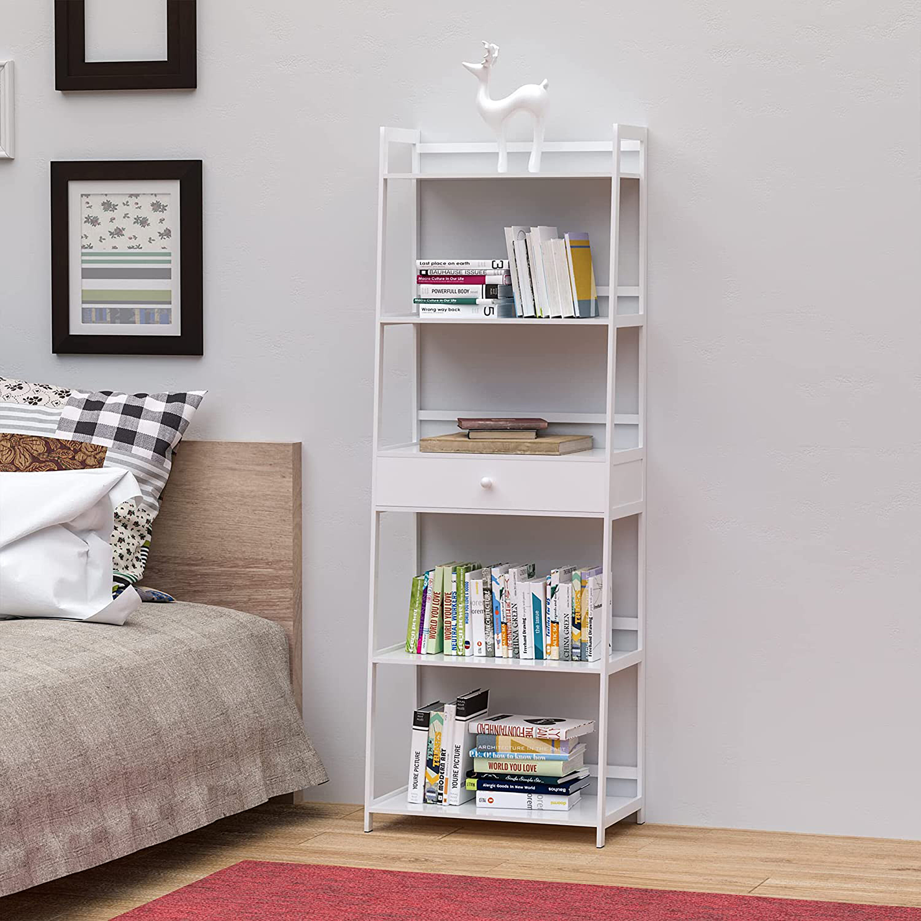 Wrightmaster Bookshelf, Ladder Shelf with Drawers, 5 Tier Tall Bookcase,  Modern Open Book Case for Bedroom, Living Room, Office, Natural in the  Freestanding Shelving Units department at