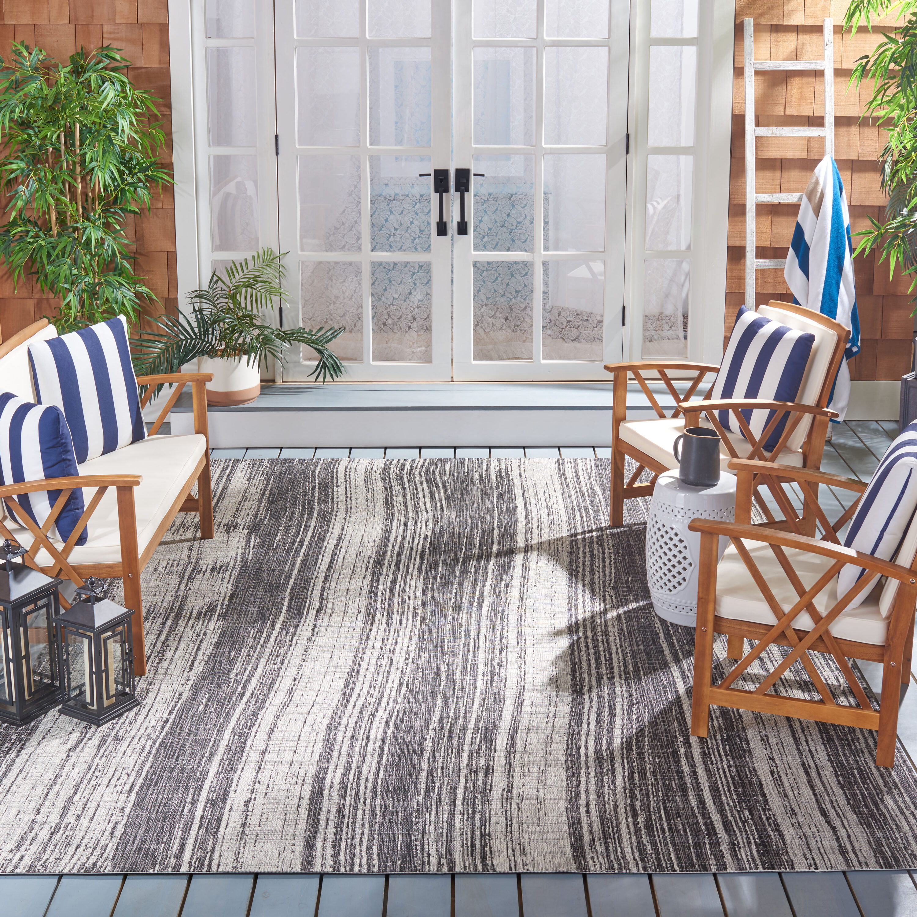 Courtyard Cy8393-37621 Black Grey 9 X 12 Rectangular Area Rug