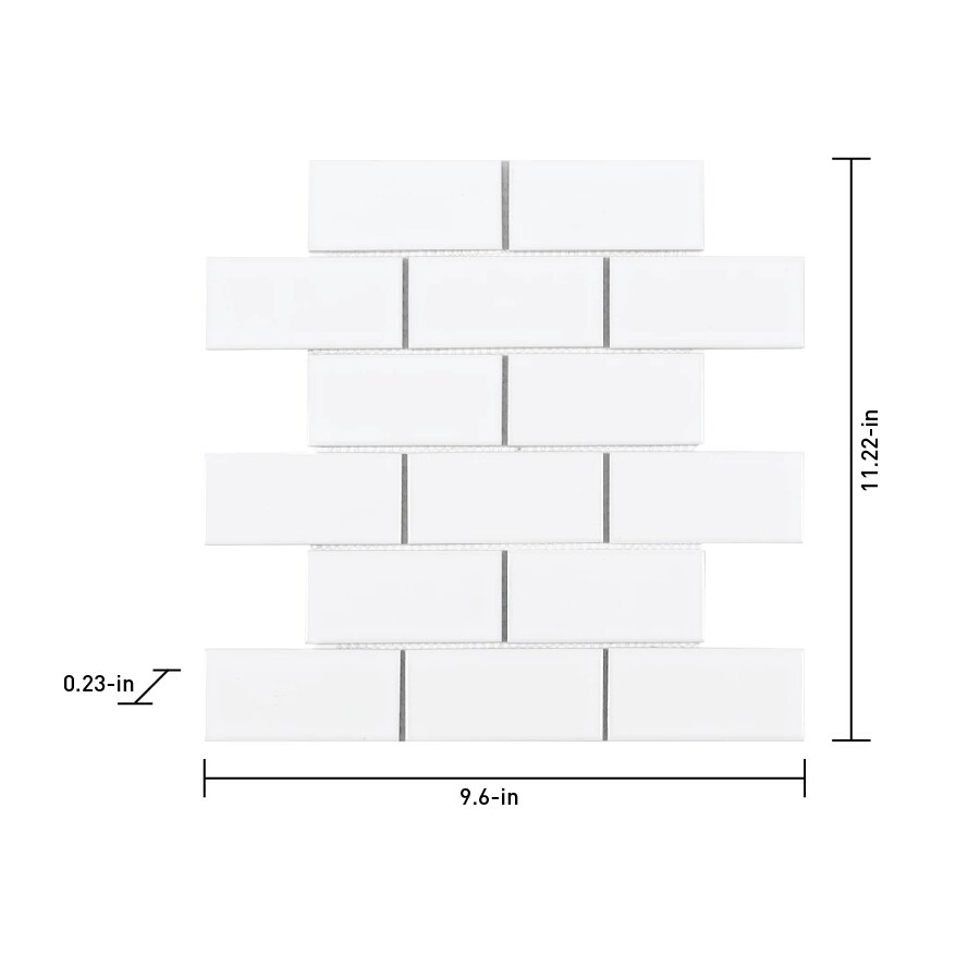 Satori Hudson Brilliant White 12-in x 12-in Glossy Porcelain Brick Wall ...