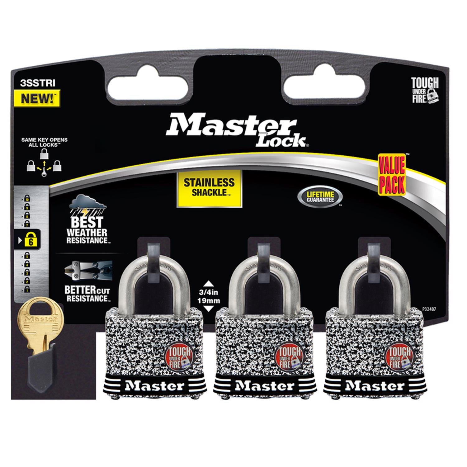 Master Lock 1 9/16 in. W Laminated Steel 4 Pin Tumbler Weather Resistant Padlock #3SSTRIHC