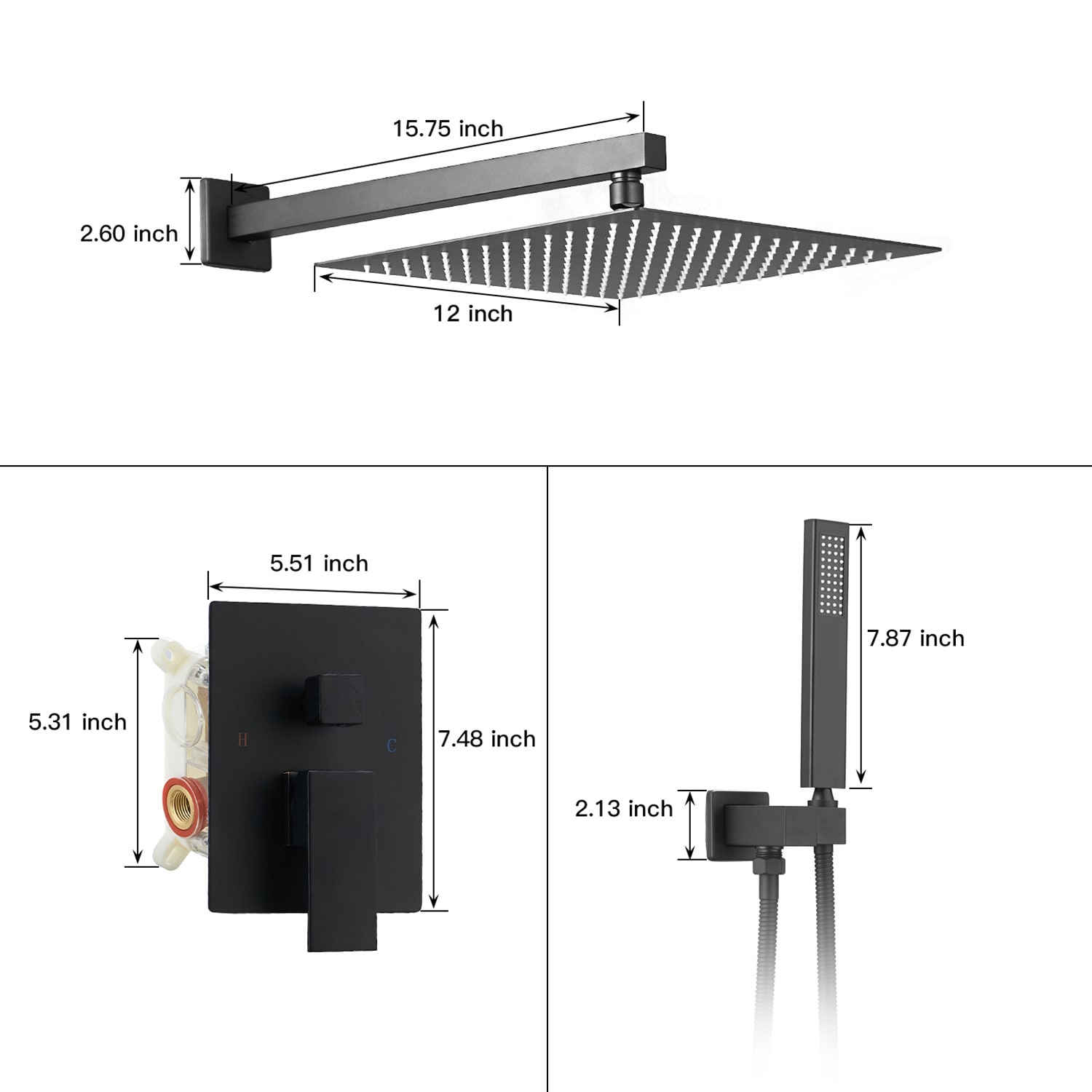 BWE A-95012-BLACK Showerhead-Bar-Panels - View #7