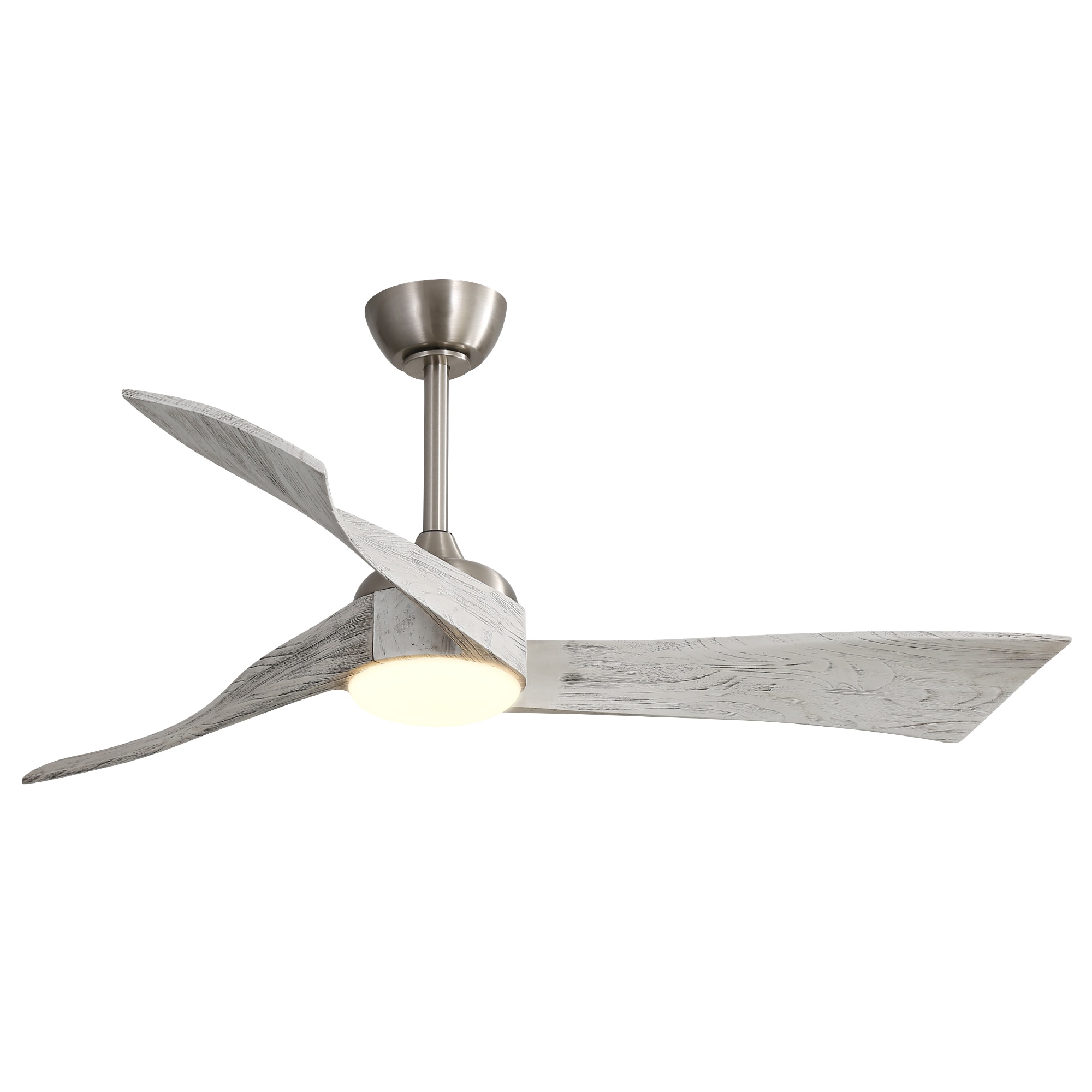 Forclover WYL1-D52P9W 52-in W Remote Control LED Light 52-Inches Brushed Nickel and Gray with Solid Wood Blades Indoor Downrod mount Standard Ceiling Fan With Light and Remote ( 3 -Blade)