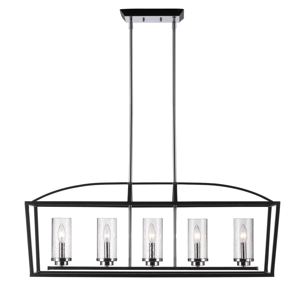 Golden Lighting 4309-LP BLK-SD Mercer 5 -Light Black Transitional Seeded glass Linear Large Hanging Kitchen island light