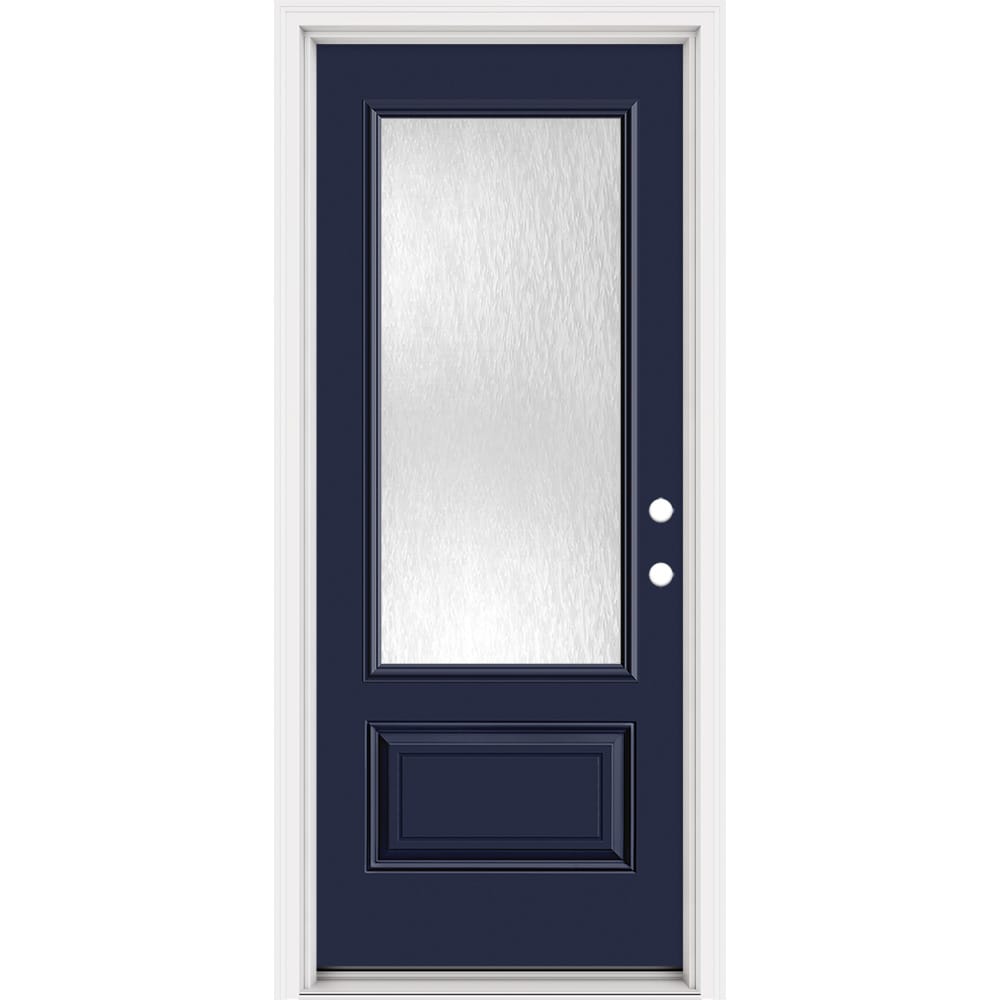 Masonite 321374 Steel Doors Series 32-in x 80-in x 4-9/16-in Steel 3/4 lite Left-hand inswing Eclipse Painted Prehung Front Door with Brickmould Insulating core