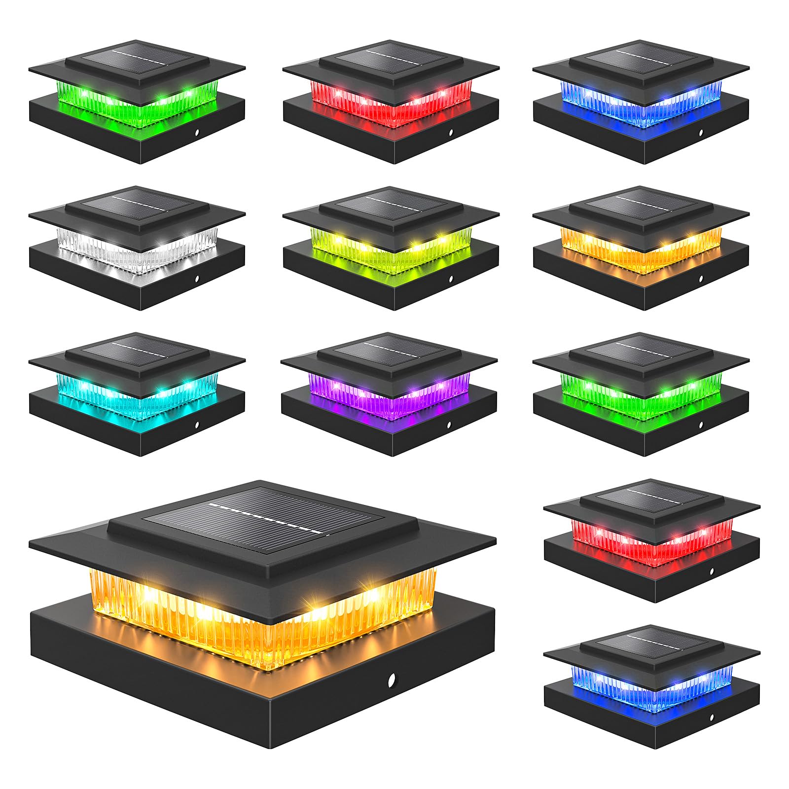 Anqtovp  Solar Post Cap Lights Outdoor Waterproof 4x4 Post Solar Lights RGB Color Changing for Fence Deck Patio Garden 4x4 Wood Vinyl 12 Pack