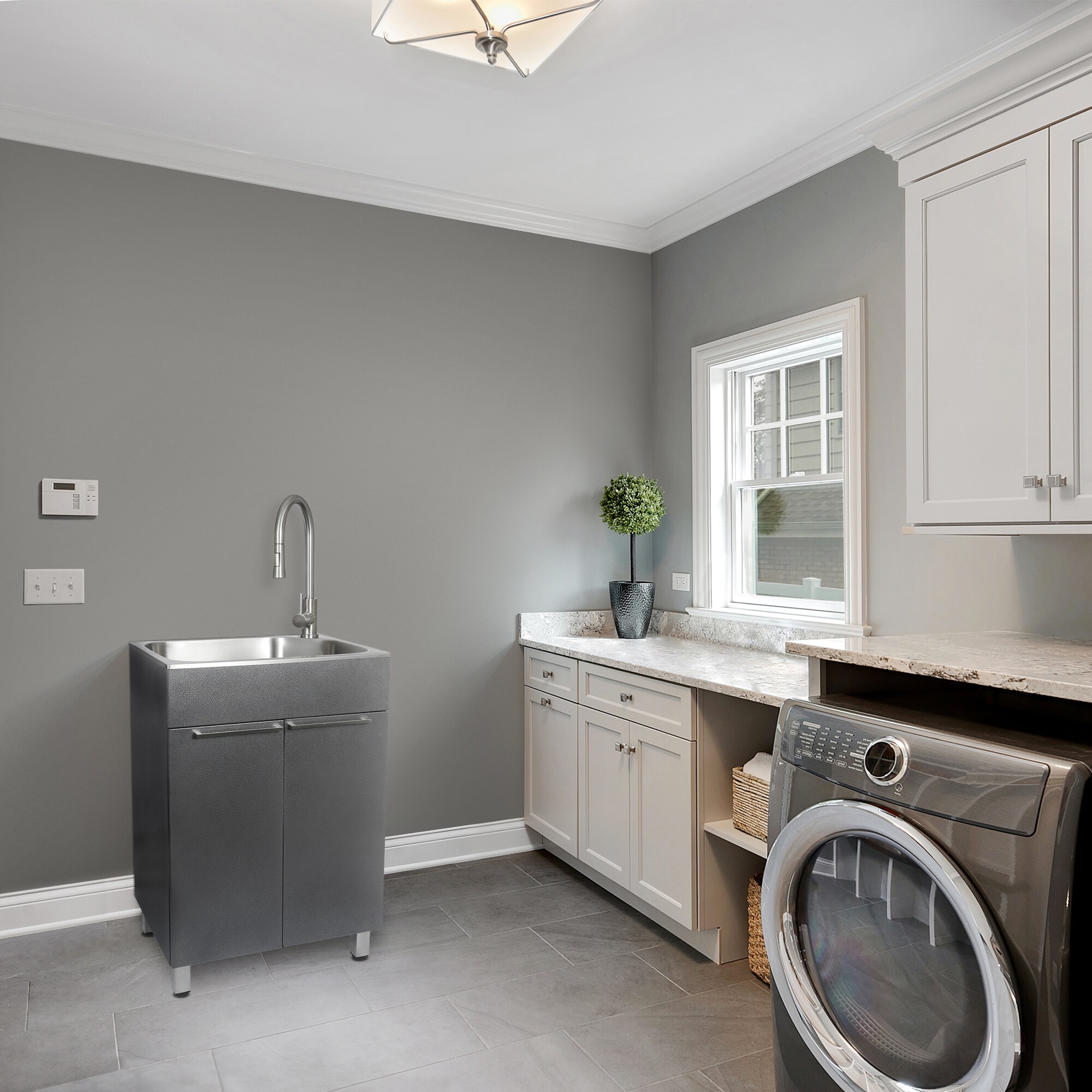 Compact Stainless Steel Drop-In Laundry Sink with Faucet and Cabinet