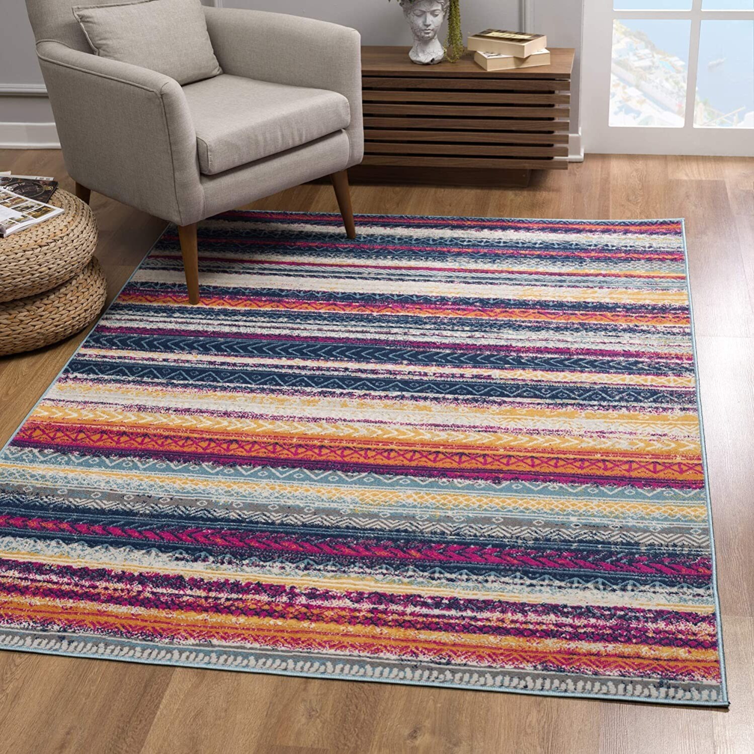 HomeRoots 4000393159 7 x 10 (ft) Polypropylene Multicolor Rectangular Indoor Stripe Area rug