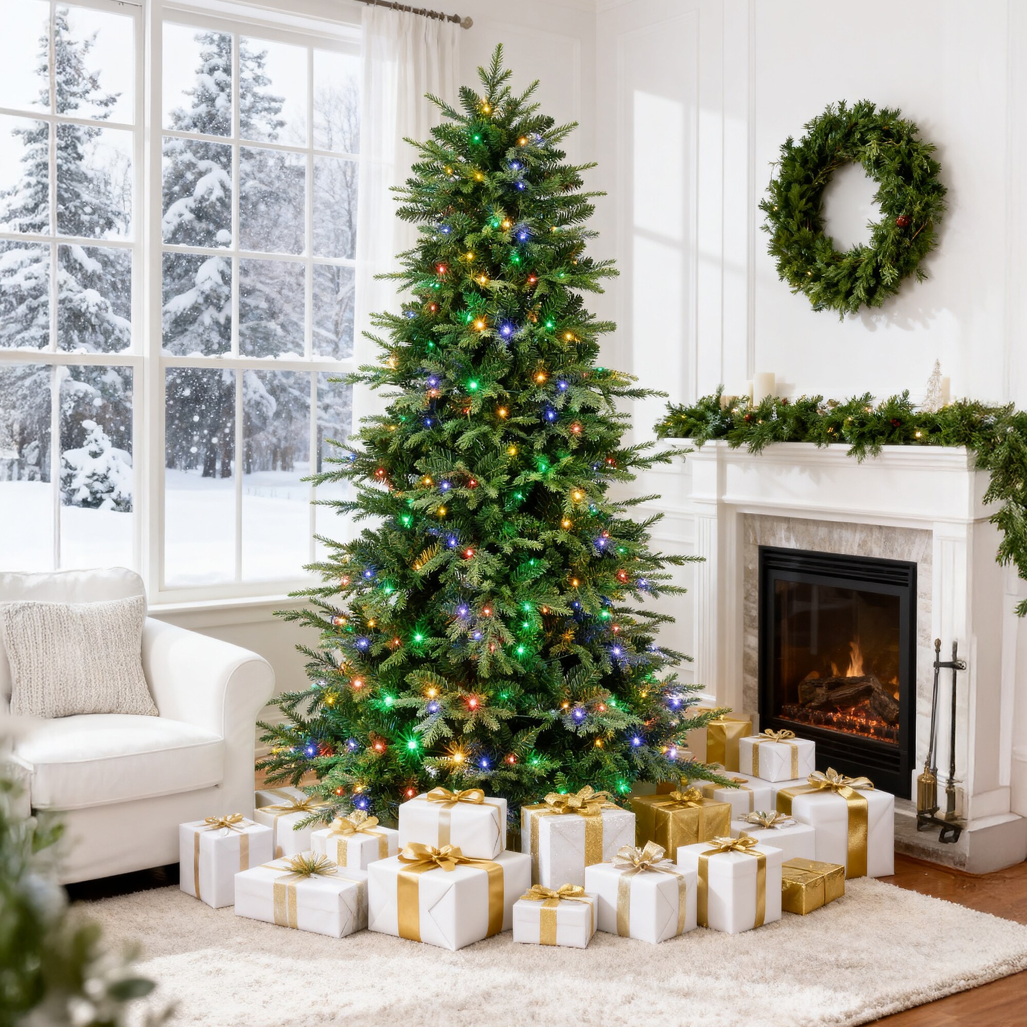 Fenbeli 6 Ft Pre Lit Christmas Tree with Dual Color LED Lights and ...