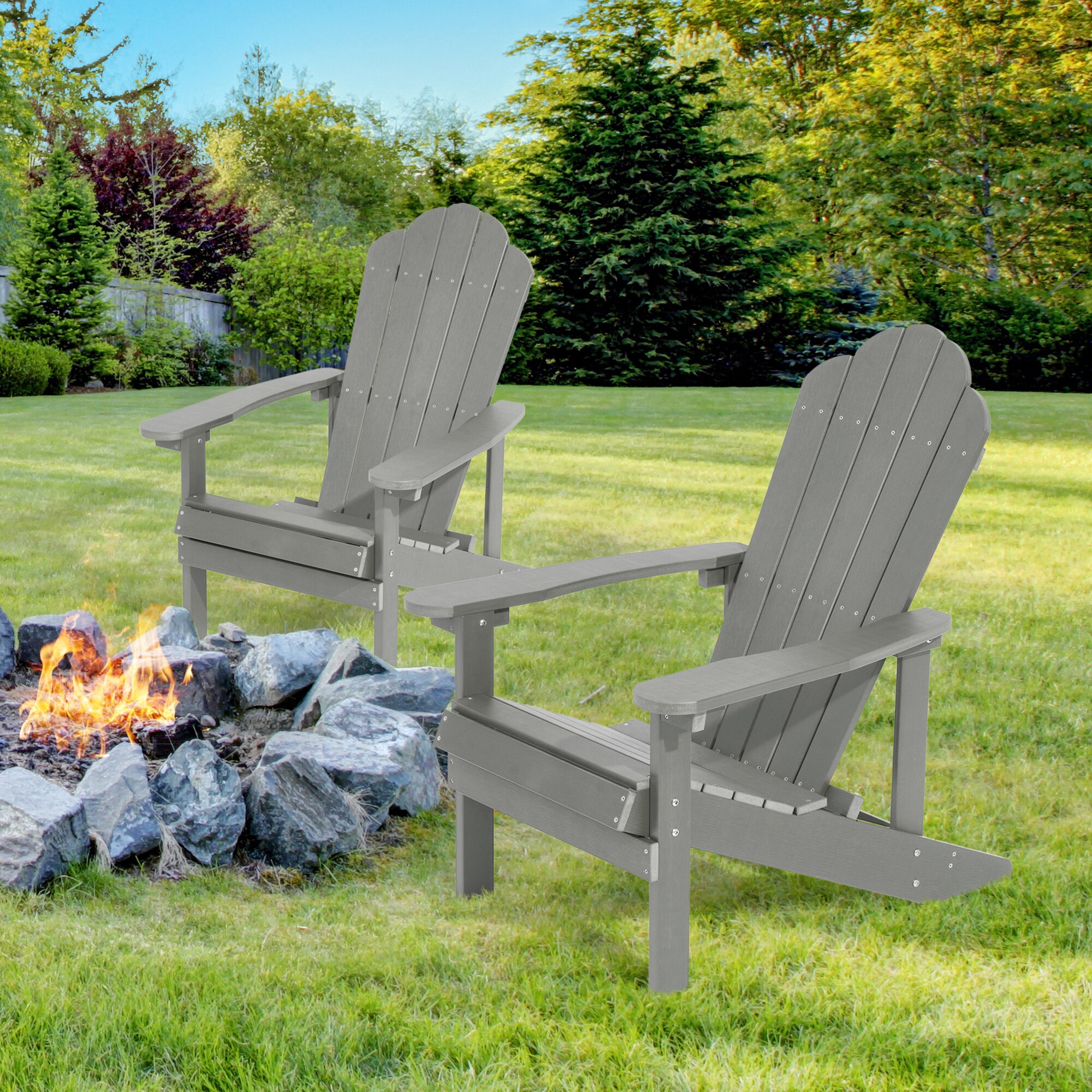 ACEGOSES Adirondack Chair Set of 2 Light Gray Hdpe Frame Stationary  Adirondack Chair with Solid Seat