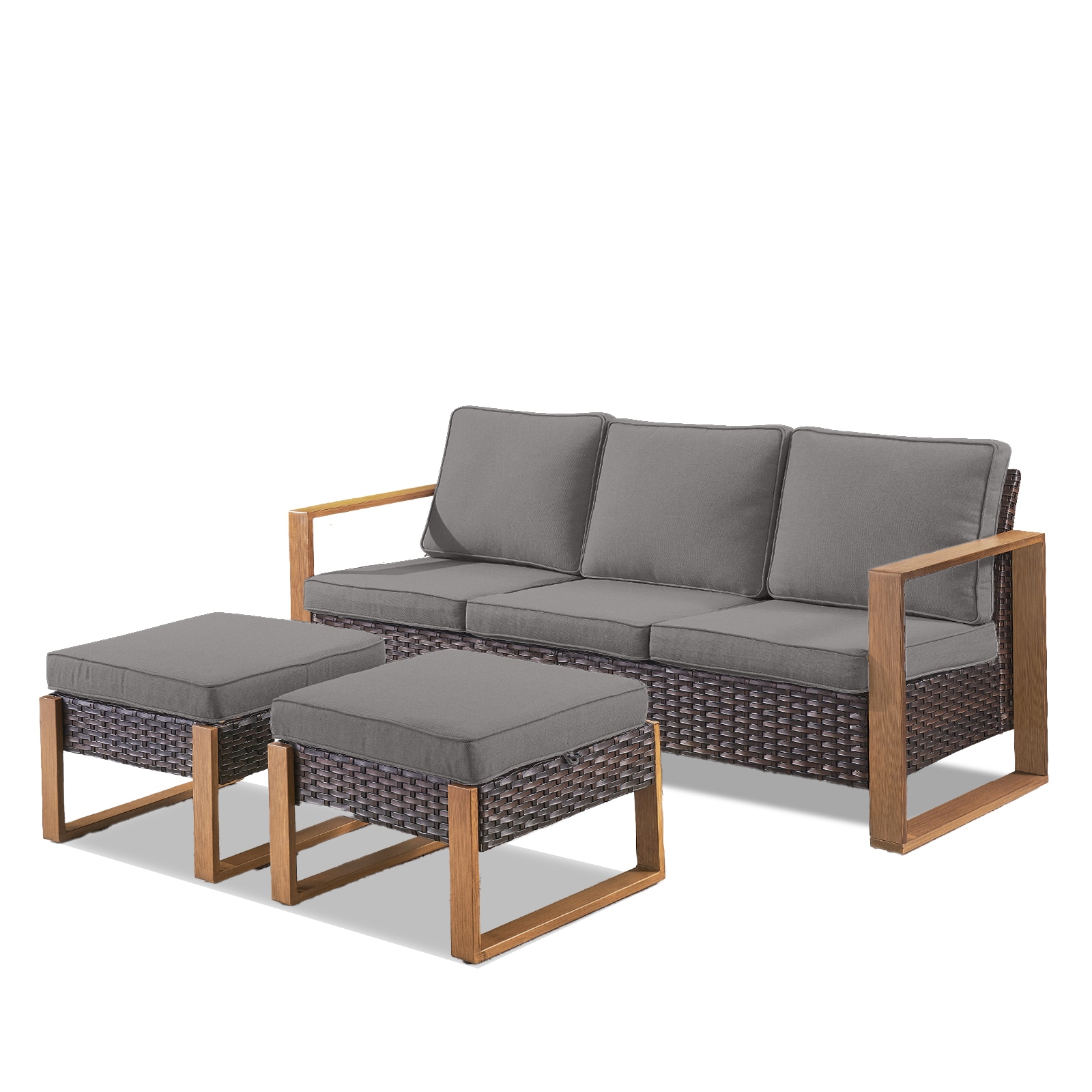 Rilyson FS126130-3 KUANG Wicker Outdoor Sofa with Gray Cushions and Wicker Frame