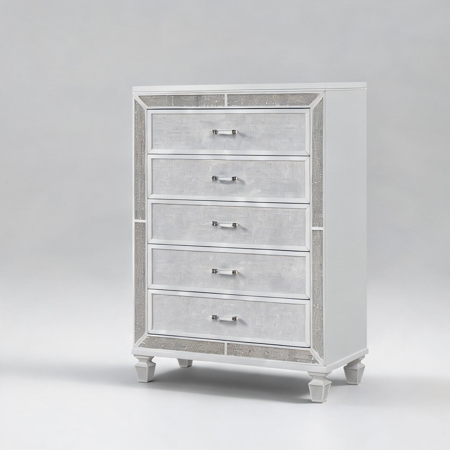 Naturefalls Modern 5-Drawer Makeup Vanity Chest in Clean White with Crystal Accents 37 in W