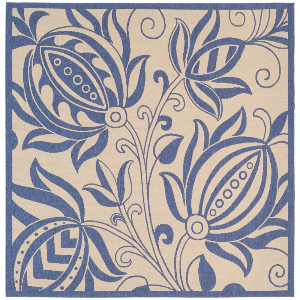 Safavieh CY2961-3101-8SQ Courtyard Blossums 8 x 8 (ft) Loomed Polypropylene Natural/Blue Square Indoor/Outdoor Floral/Botanical Coastal Area rug