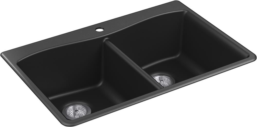 KOHLER Kennon Undermount 33-in x 22-in Matte Black Double Equal Bowl 1 ...