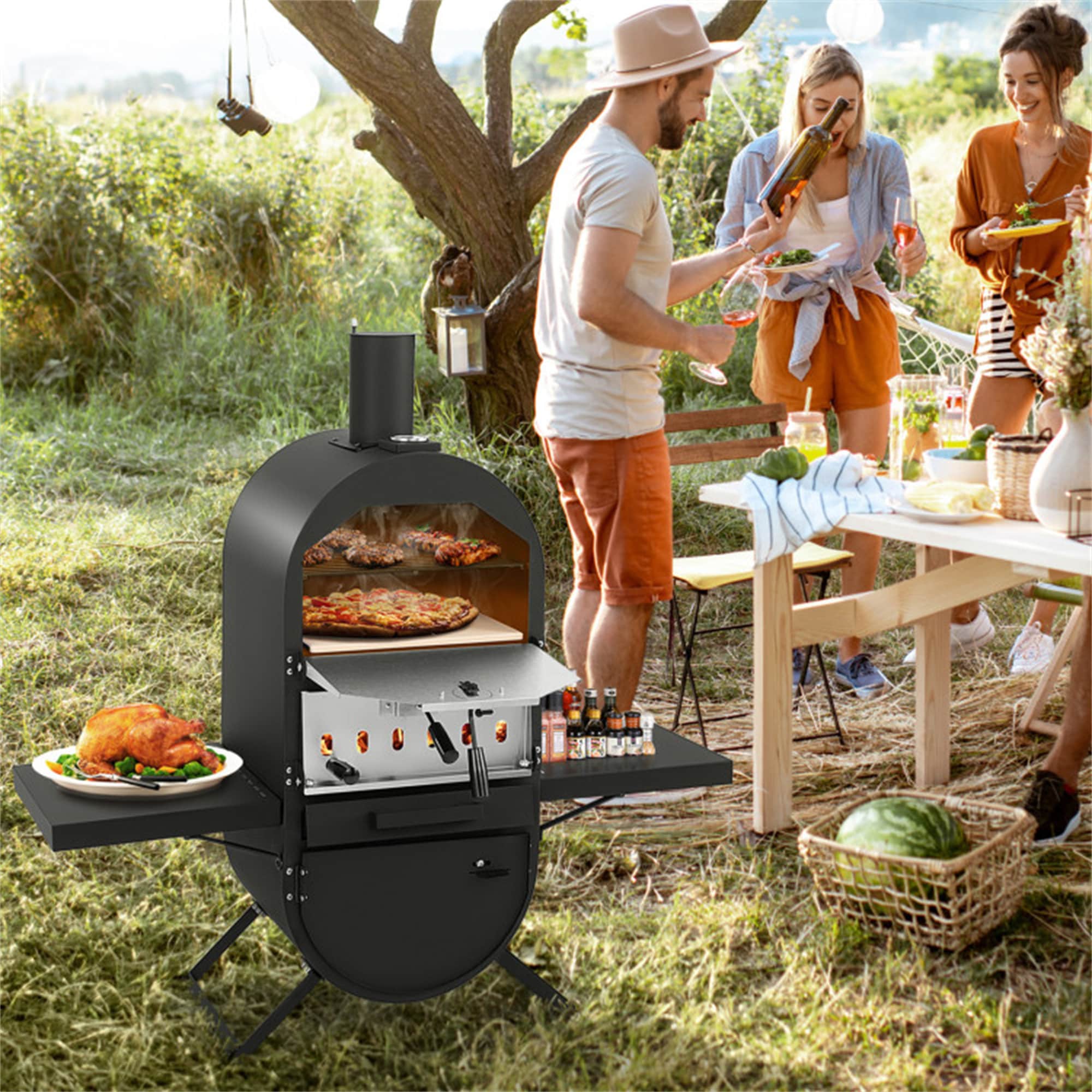 BABOOM BOM-NP11738-CO Stainless steel Hearth Wood-fired Outdoor Pizza Oven