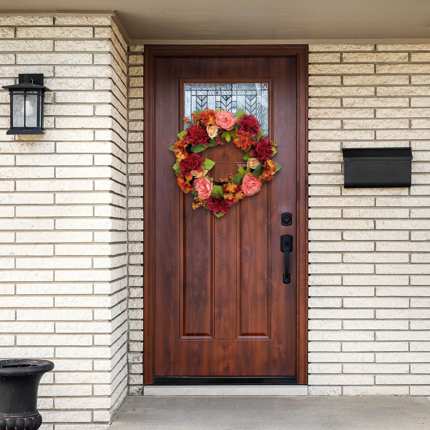 24" Autumnal Artificial Floral Wreath with Dahlias and Peonies