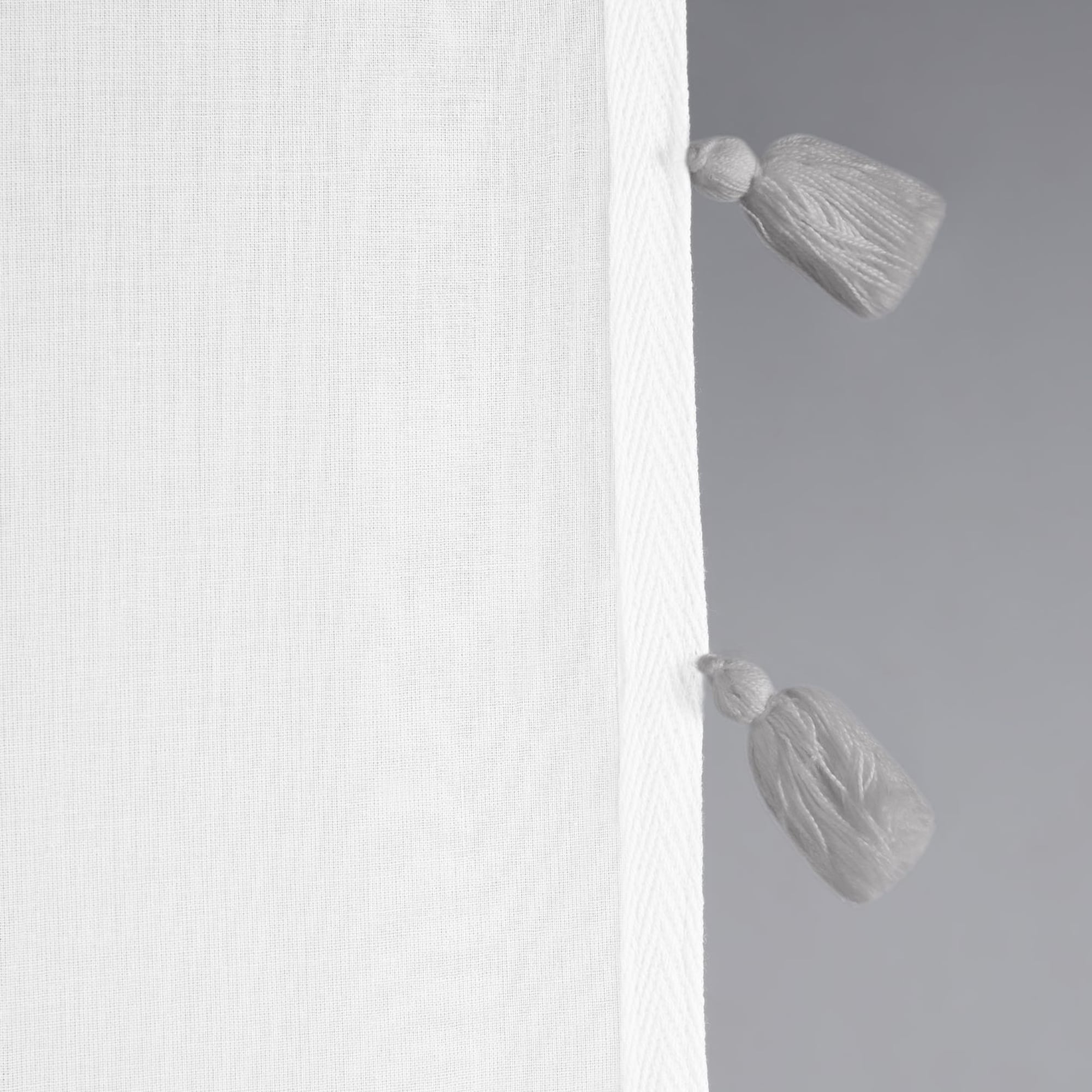 Bianca Gray Cotton Semi-Sheer Rod Pocket Window Curtain Panel with Tassels