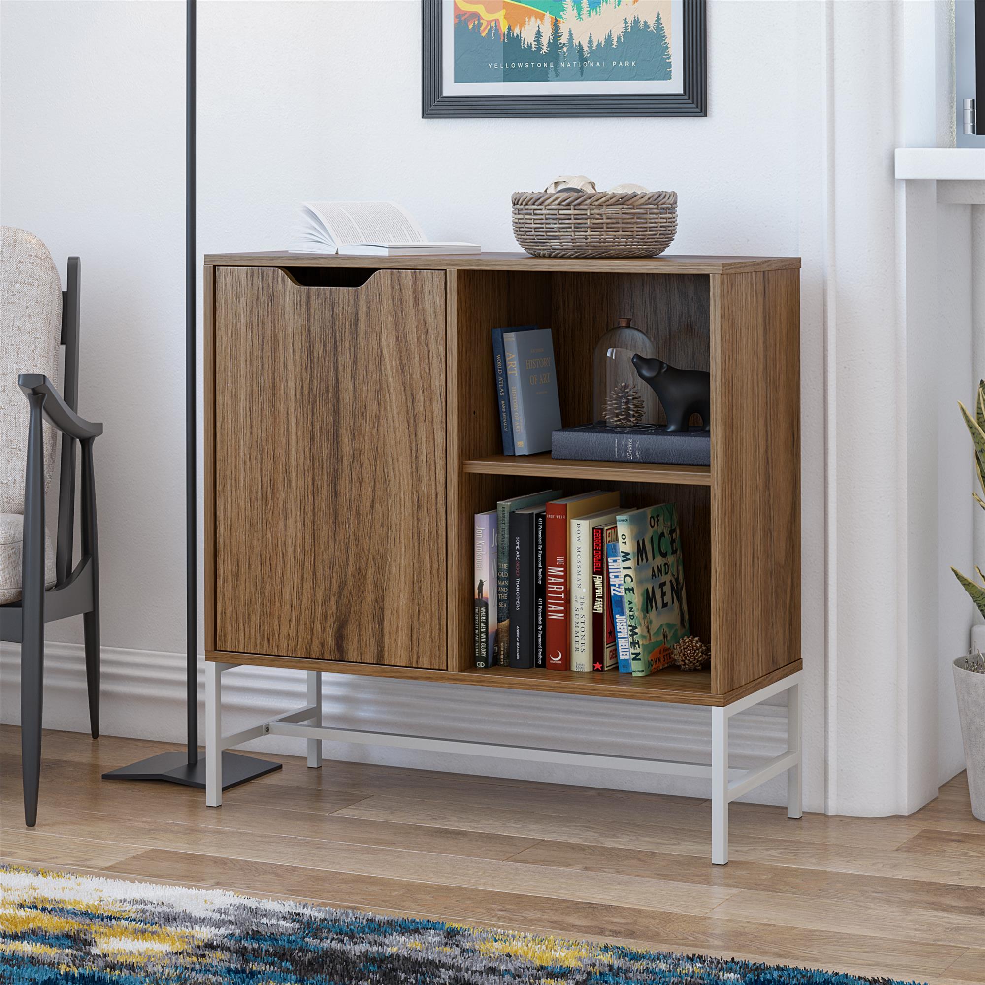 Ameriwood Home Modine Danish Walnut Mdf 3-Shelf Double Bookcase with ...