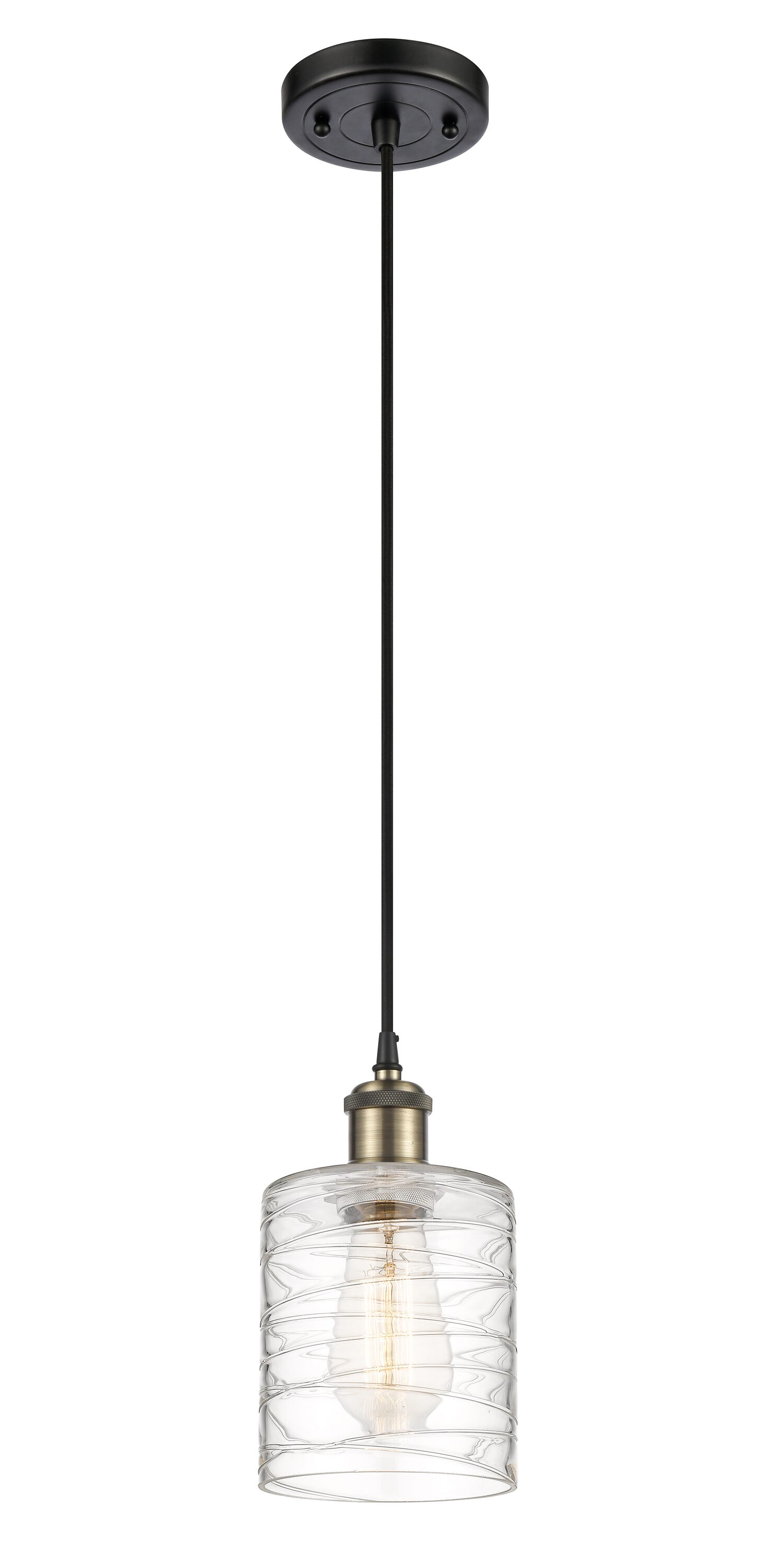Innovations Lighting 516-1P-BAB-G1113 Cobbleskill Black Antique Brass Industrial Textured glass Drum Mini Hanging Pendant light