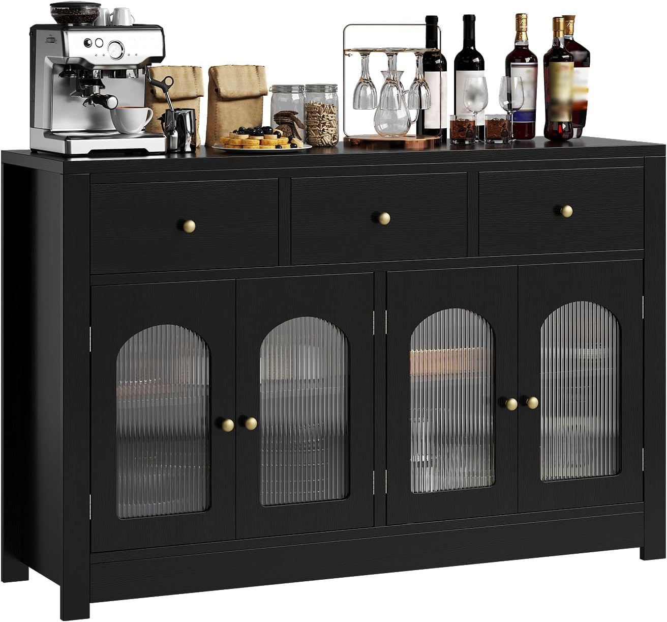 Lumberock HHH-PHO-33FU7QUX 55 Large Sideboard Buffet Cabinet with Storage Farmhouse Wood Coffee Bar with Drawers Narrow Kitchen Buffet Storage Cabinet for Living Room Dining Room