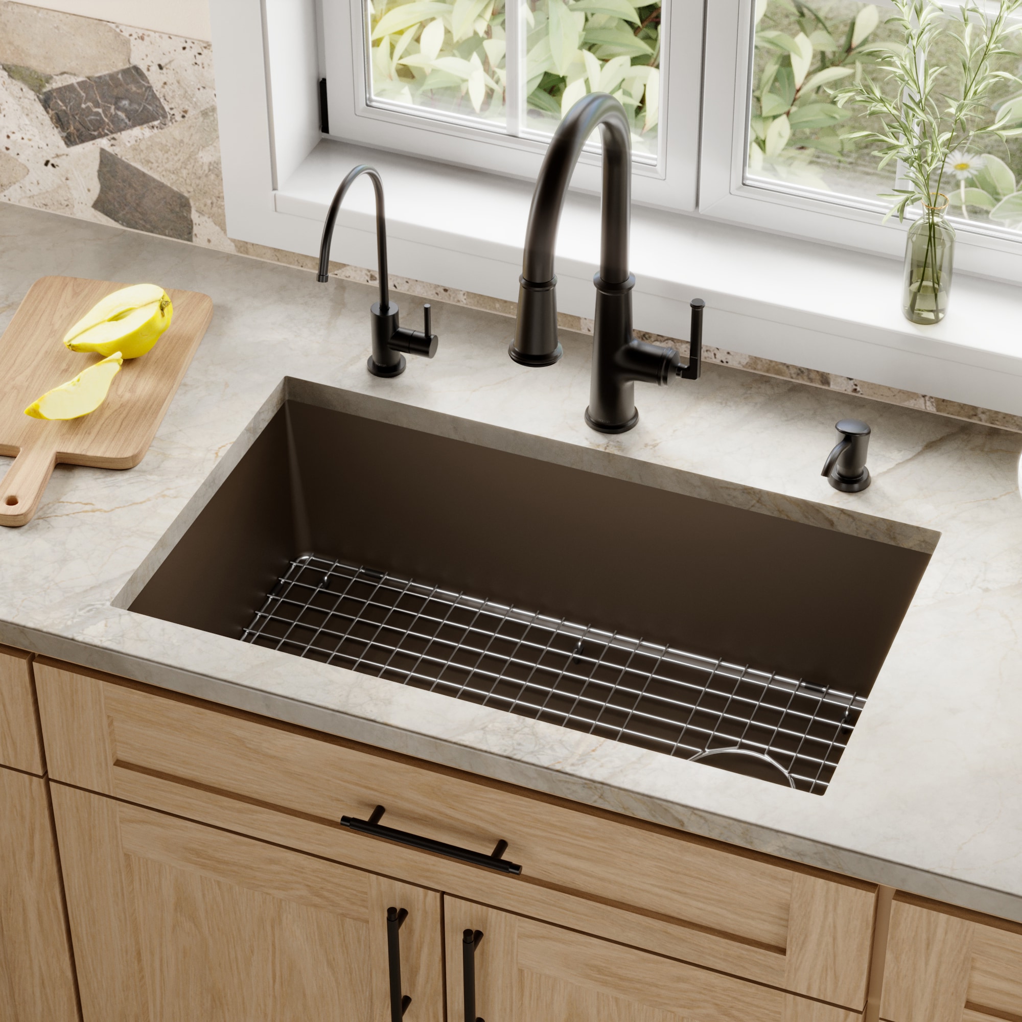 Karran Undermount 31.75-in x 19.25-in Quartz Single bowl Kitchen Sink