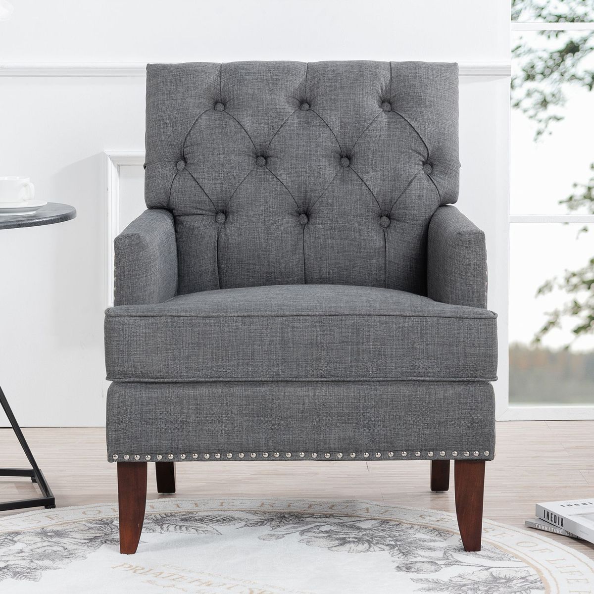 JASMODER W68039269 Modern Gray Linen Accent Chair
