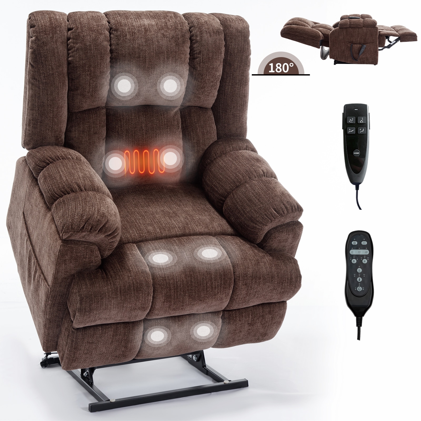 LUCKY ONE MO-CO86477 Gray Chenille Upholstered Tufted Powered Reclining Massage chair with Lift Assistance
