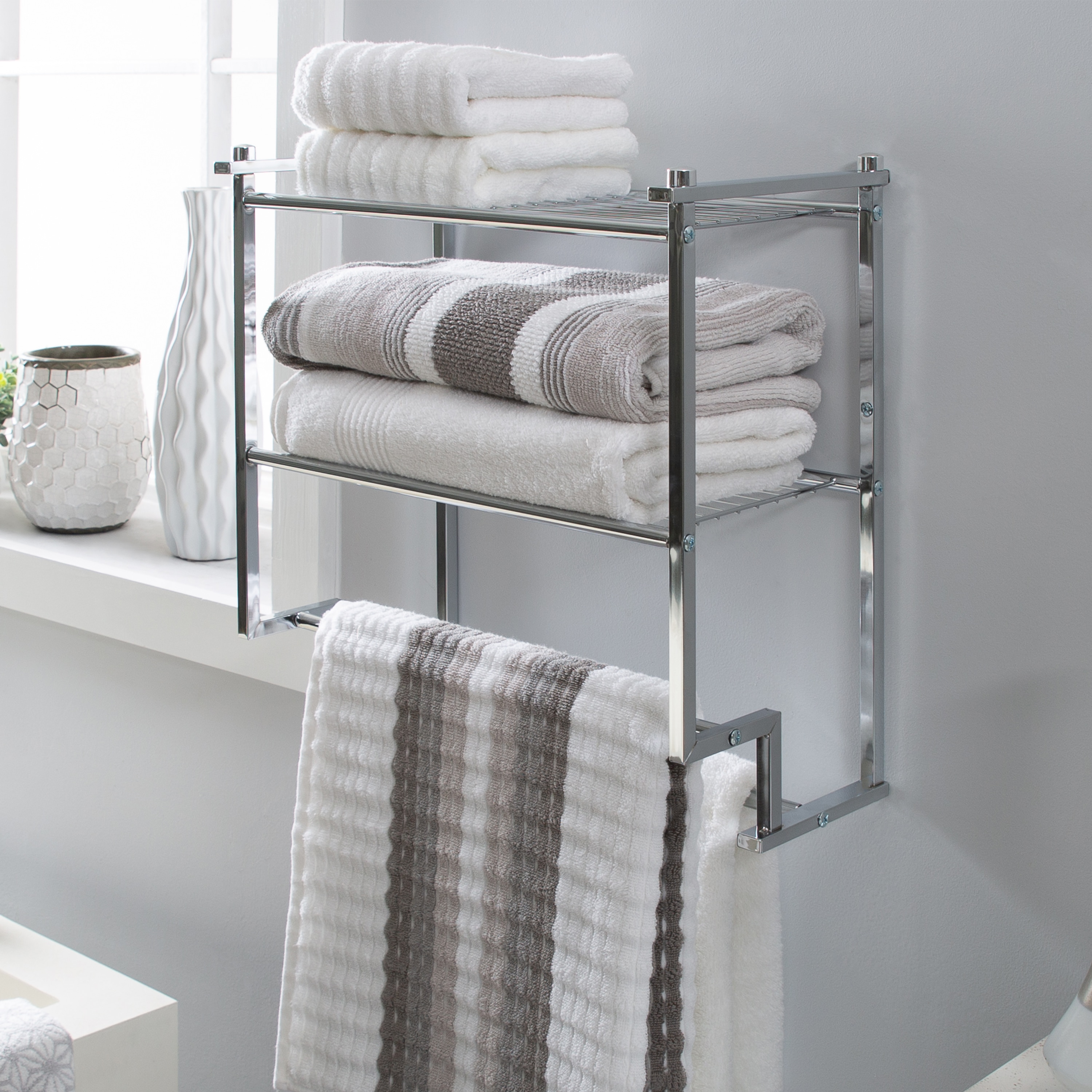 Style Selections Driftwood 2-Tier Metal Wall Mount Bathroom Shelf (20.13-in  x 23.45-in x 9-in) in the Bathroom Shelves department at