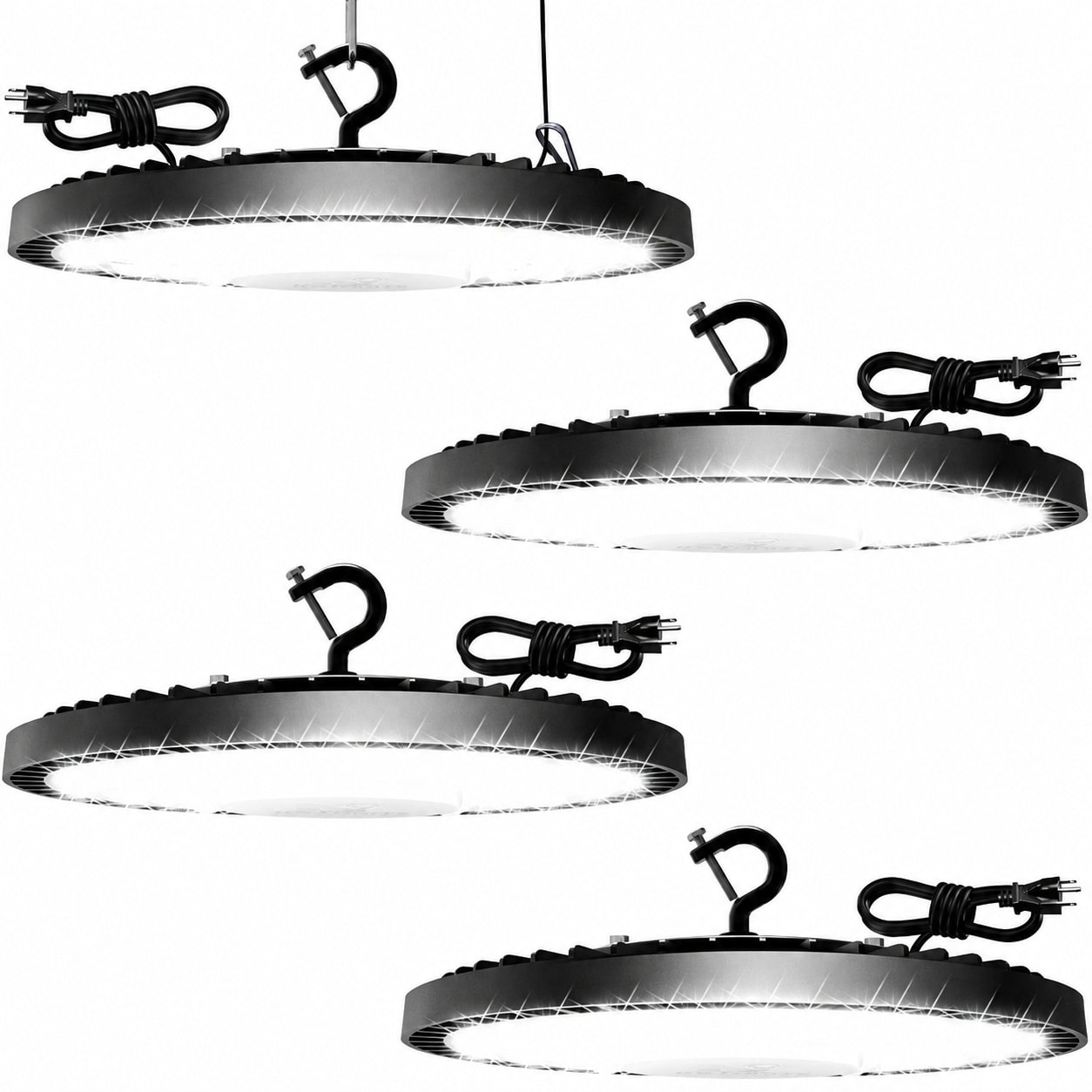Oyezvary  240W 4 Pack UFO High Bay LED Shop Lights 35000 Lumens 6500K Waterproof Industrial Work Lamps with 6.6ft Power Cord for Warehouse