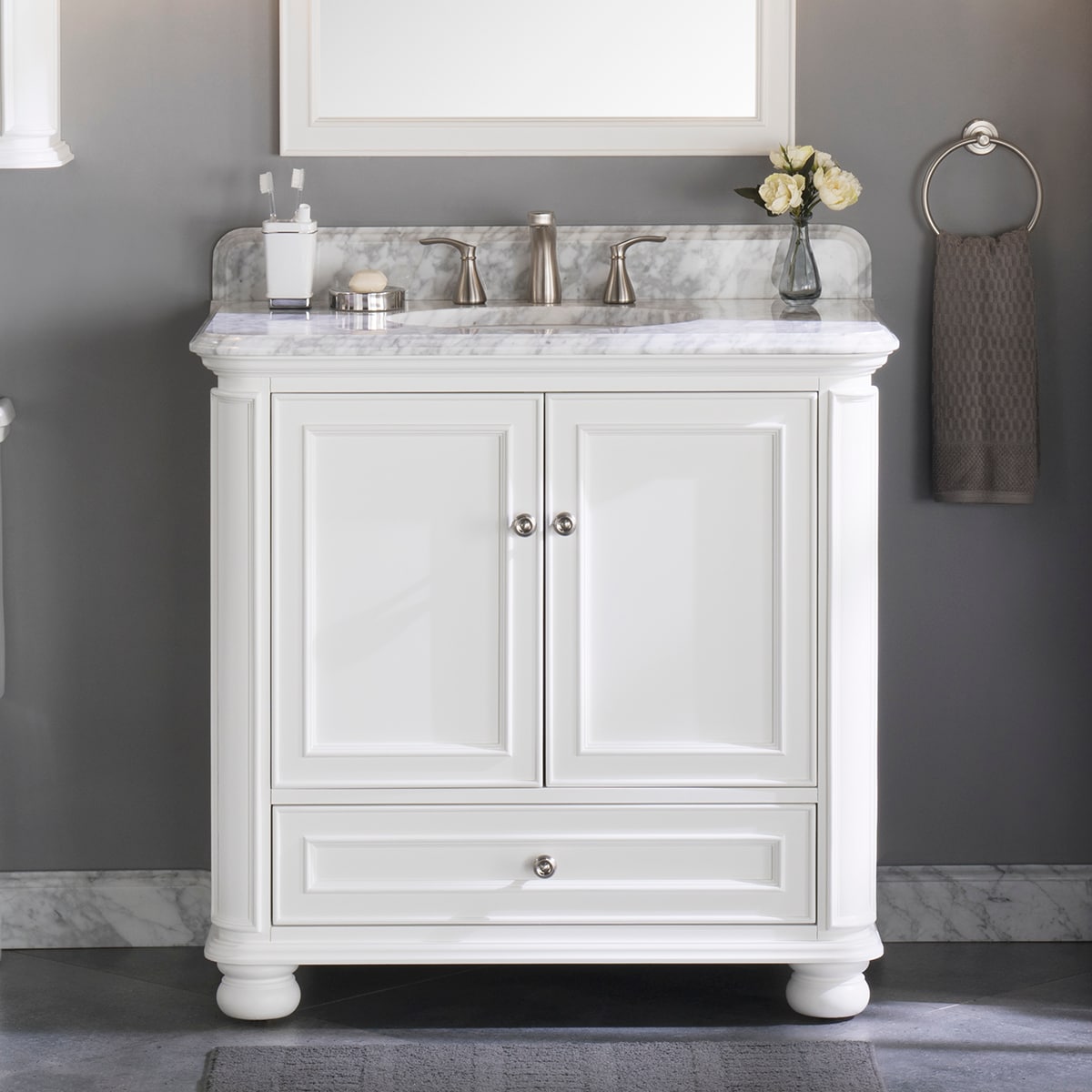 Wrightsville 36-in White Undermount Single Sink Bathroom Vanity with Carrara Natural Marble Top | - allen + roth 3116VA-36-201-900L