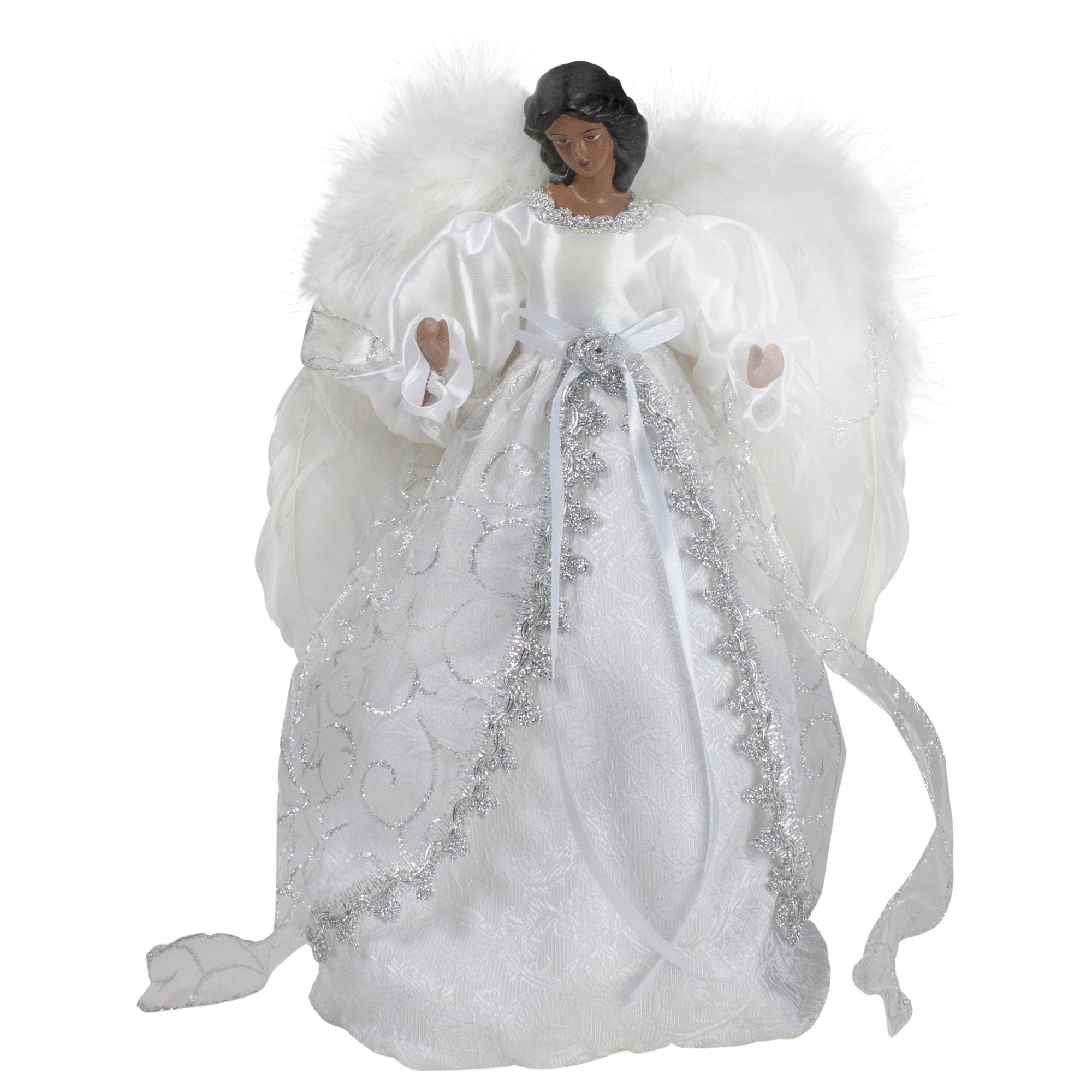 Northlight 12 Lighted Silver and White Angel with Wings Christmas Tree Topper - Clear Lights