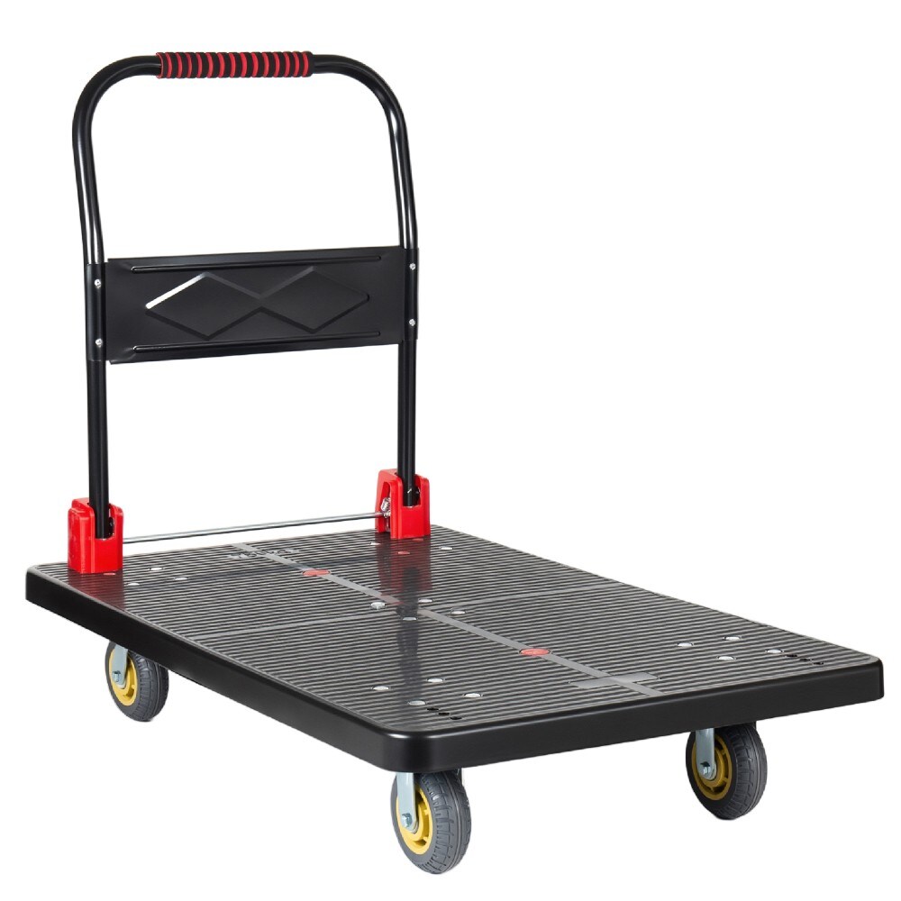 YOSIMFUR Foldable Platform Handcart 25.5 x 43.5 Inch Heavy Duty Push Dolly Cart with 5 Inch 360 Degree Silent TPR Wheels 1500 Lbs Load Capacity Five Steel Load Bearing Beams for Home Garage Warehouse Industrial Moving