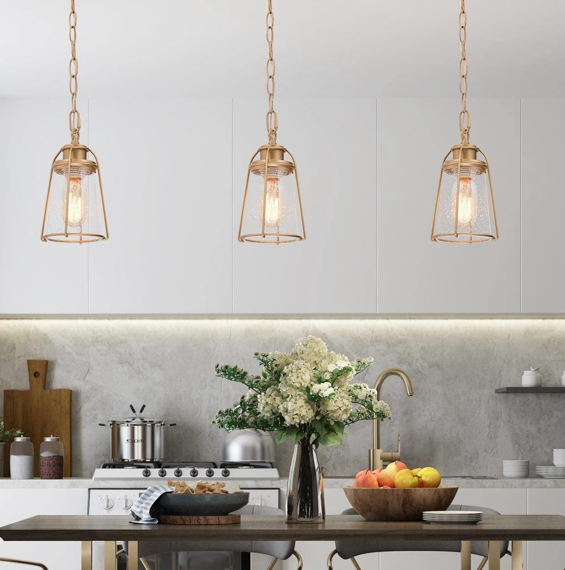 Uolfin Matte Gold and Seeded Glass Shade Modern/Contemporary Seeded Glass  Lantern LED Mini Hanging Kitchen Island Light in the Pendant Lighting  department at | Wandregale
