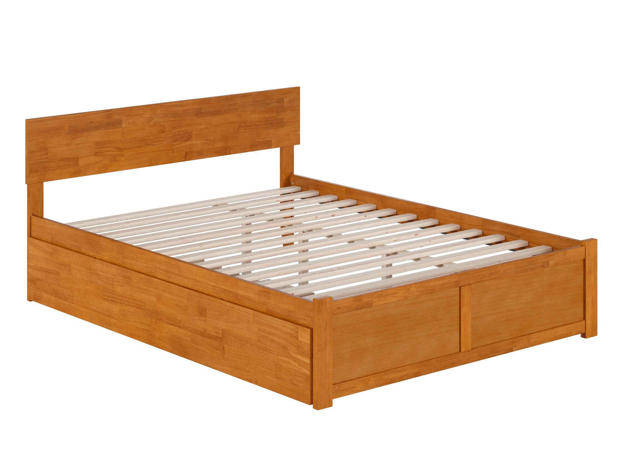 Light Brown Queen Wood Platform Bed with Storage Drawer