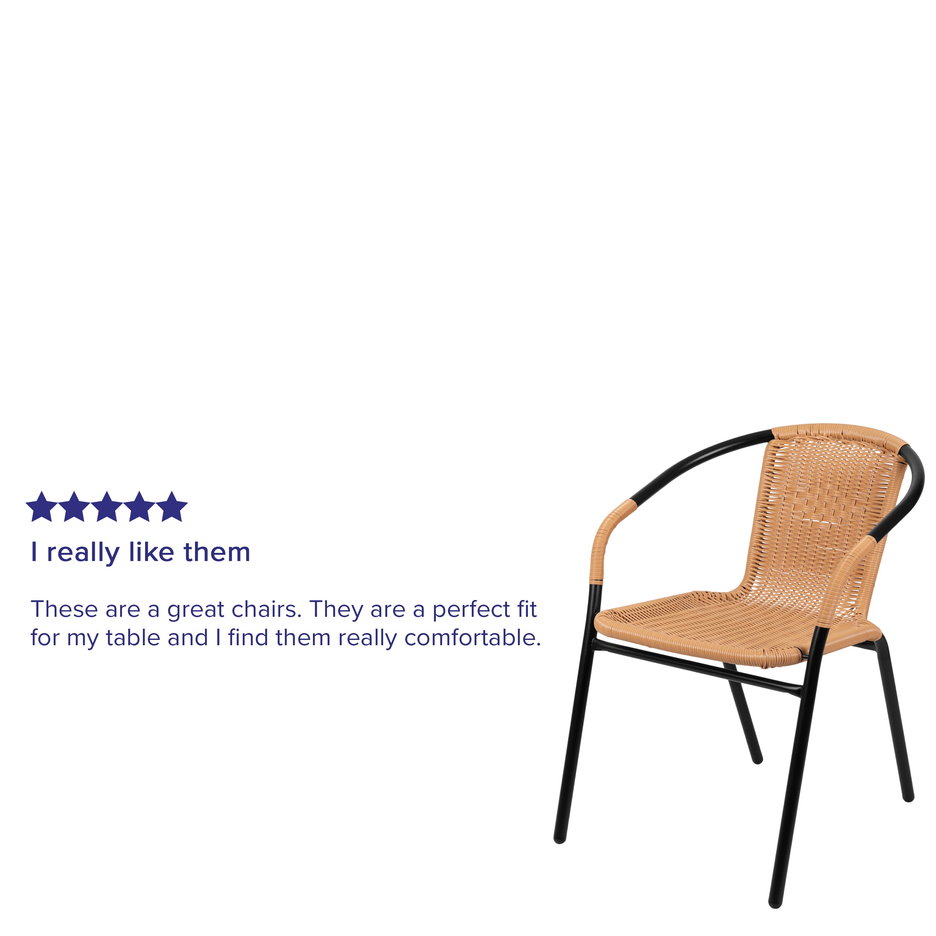 Beige Rattan and Black Steel Patio Dining Chairs, Set of 2