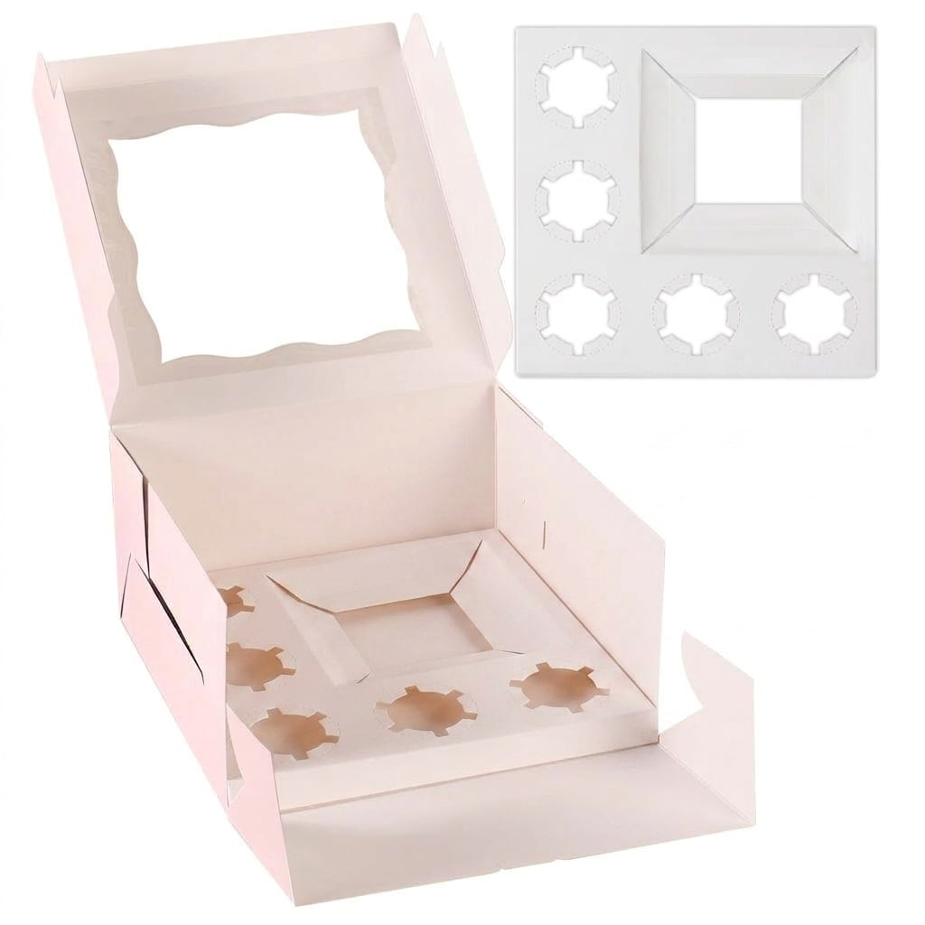 Etokfoks  1 5 Pink Durable Paper Cardboard Cupcake Cake Box with Lids for Gift Packaging Baked Goods 8 Pack
