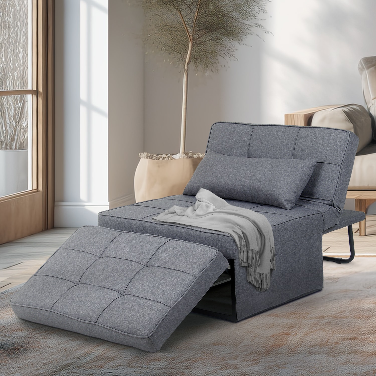 Ainfox WUL022-LG Light Grey Transitional Cotton Twin Sofa bed