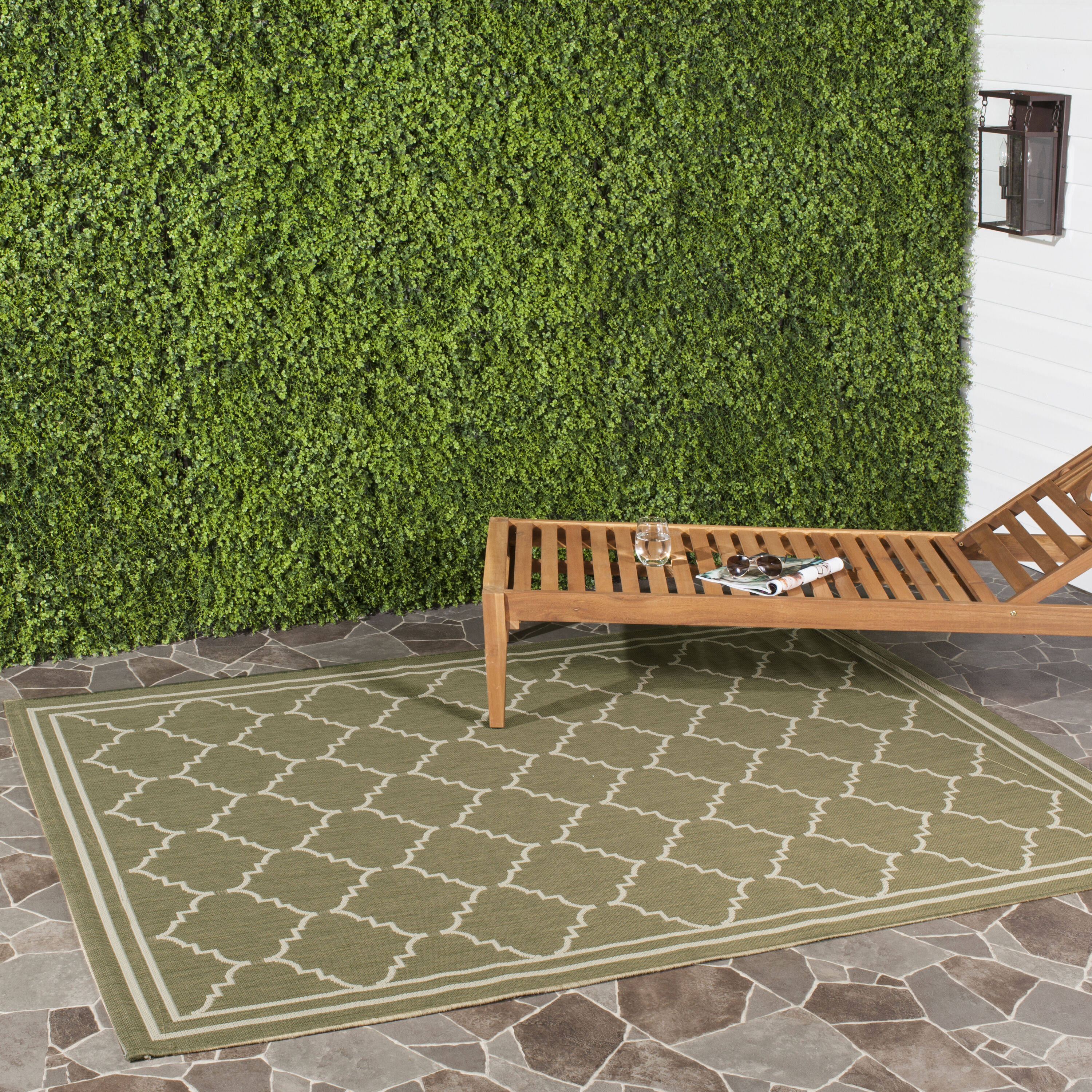 Safavieh CY6889-244-7SQ Courtyard Tarn 7 x 7 (ft) Loomed Polypropylene Green/Beige Square Indoor/Outdoor Trellis Coastal Area rug