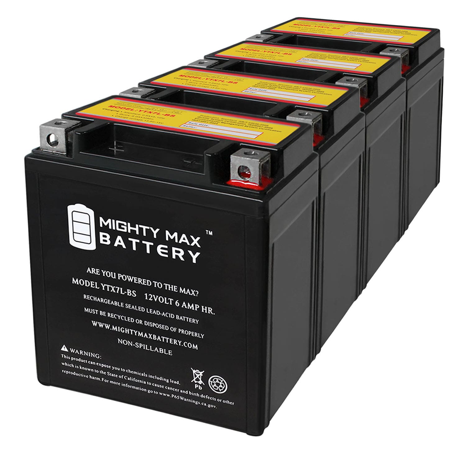 Mighty Max Battery MAX3860199 YTX7L-BS 12V 6Ah Replaces Honda PES PS i125 2006 Rechargeable Sealed lead acid 1260 Backup power Batteries 4 -Pack