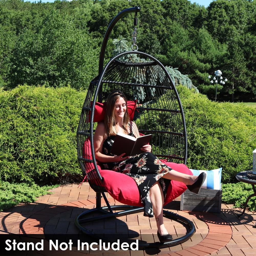 Julia Red Wicker Hanging Egg Chair with Cushions