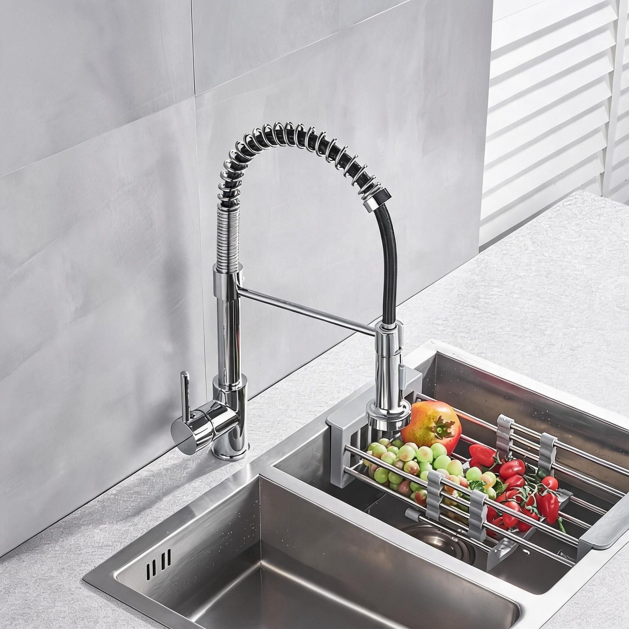 IAK Chrome Metal Single Handle Pull Down Sprayer Kitchen Sink Faucet with 360 Degree Spout