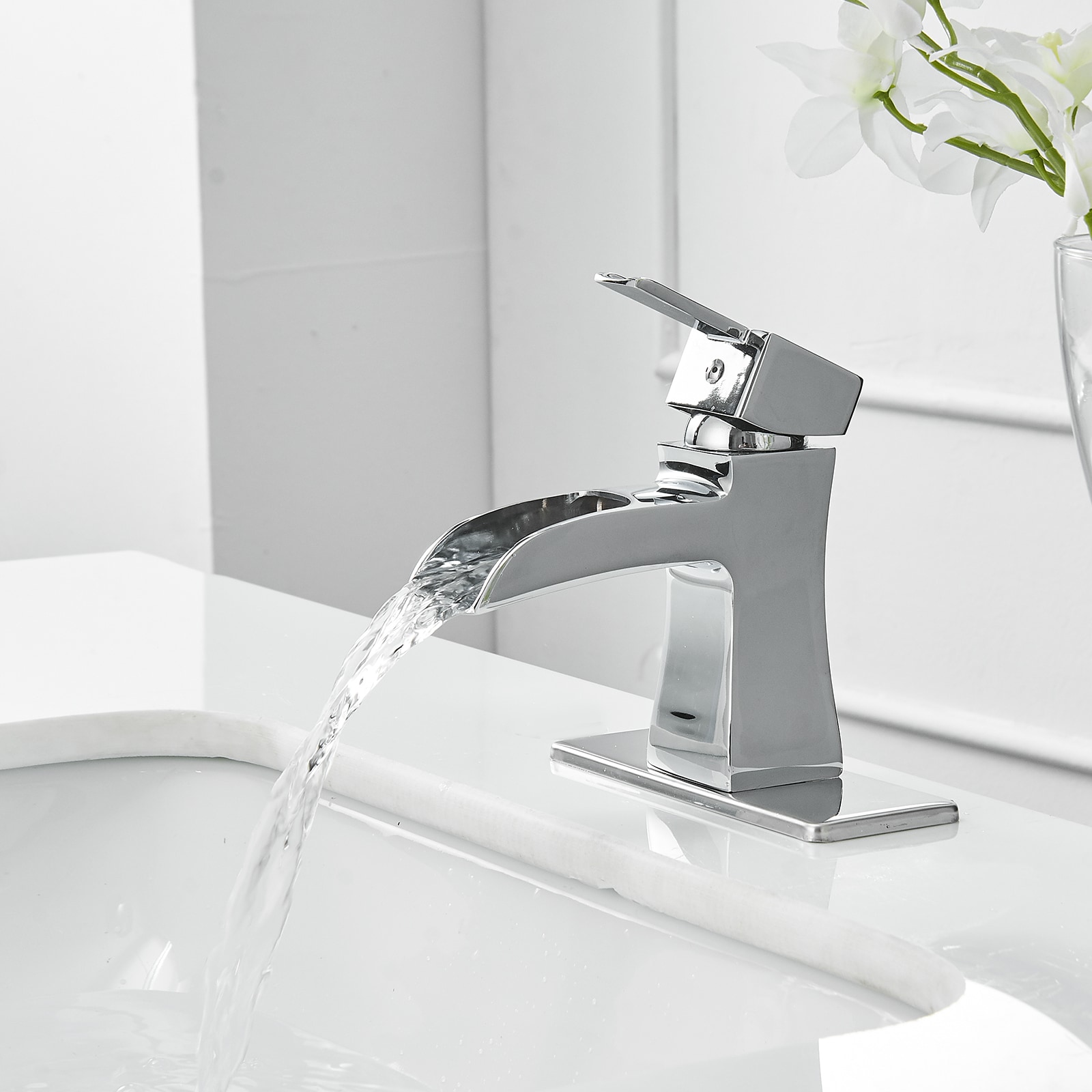 Polished Chrome Single Handle Waterfall Bathroom Faucet