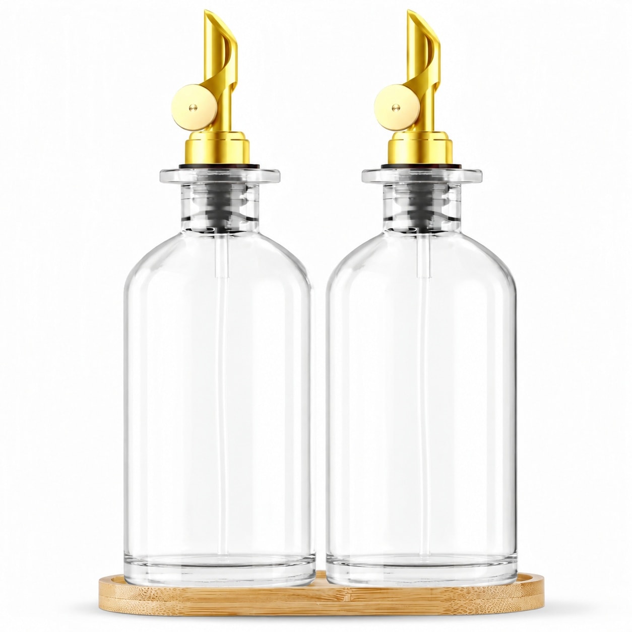 Aoibox  2 Pack Glass Olive Oil Dispenser Bottles 11 8 oz with Bamboo Tray Stainless Steel Pourer Waterproof